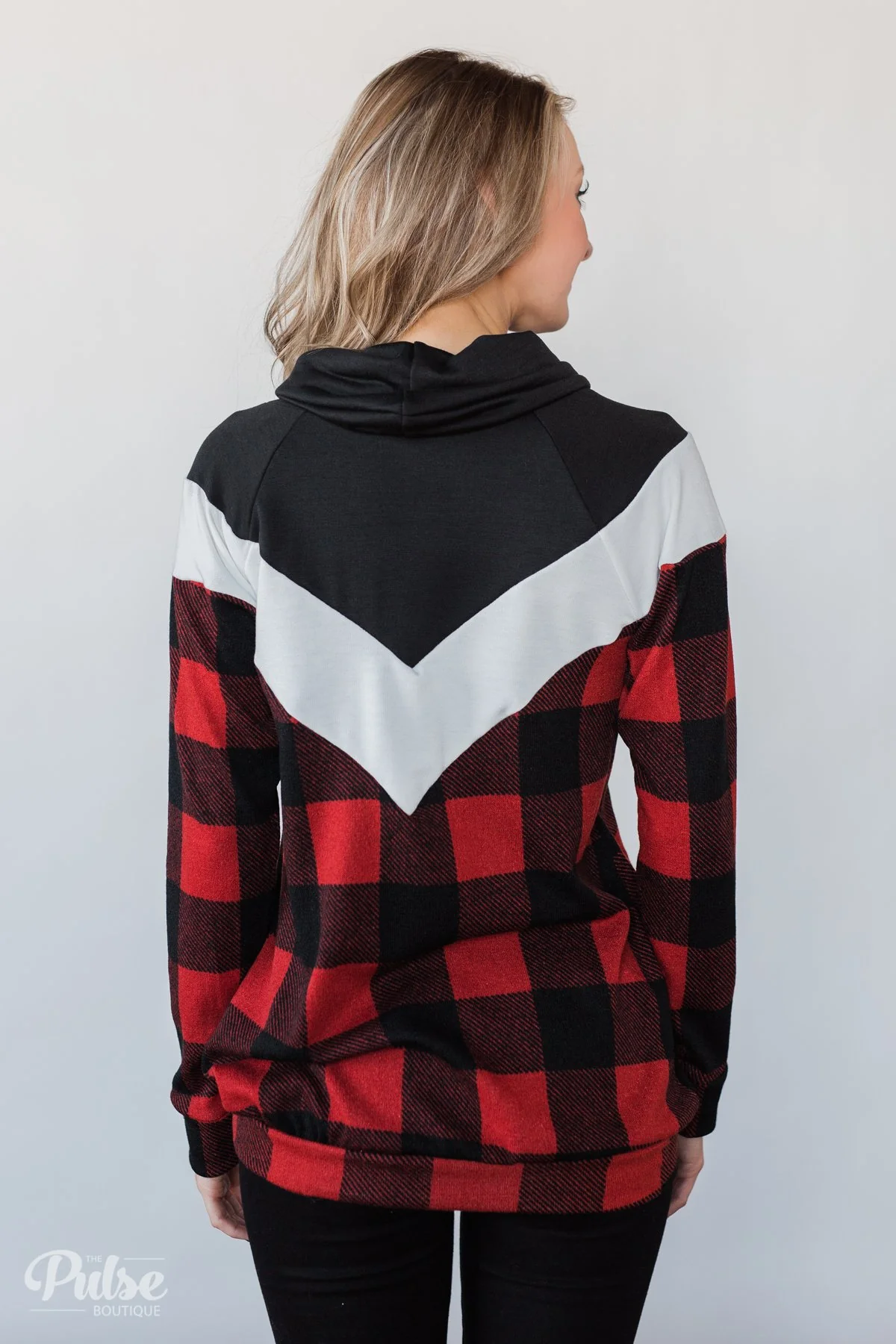 Buffalo Plaid Chevron Cowl Neck Top - Image 13
