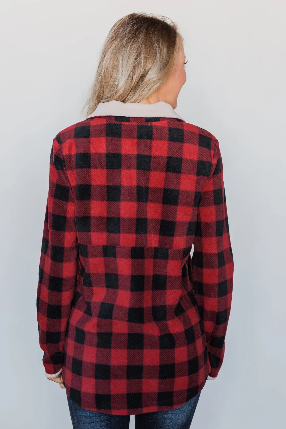 Buffalo Plaid Fleece Pullover- Red & Black - Image 10