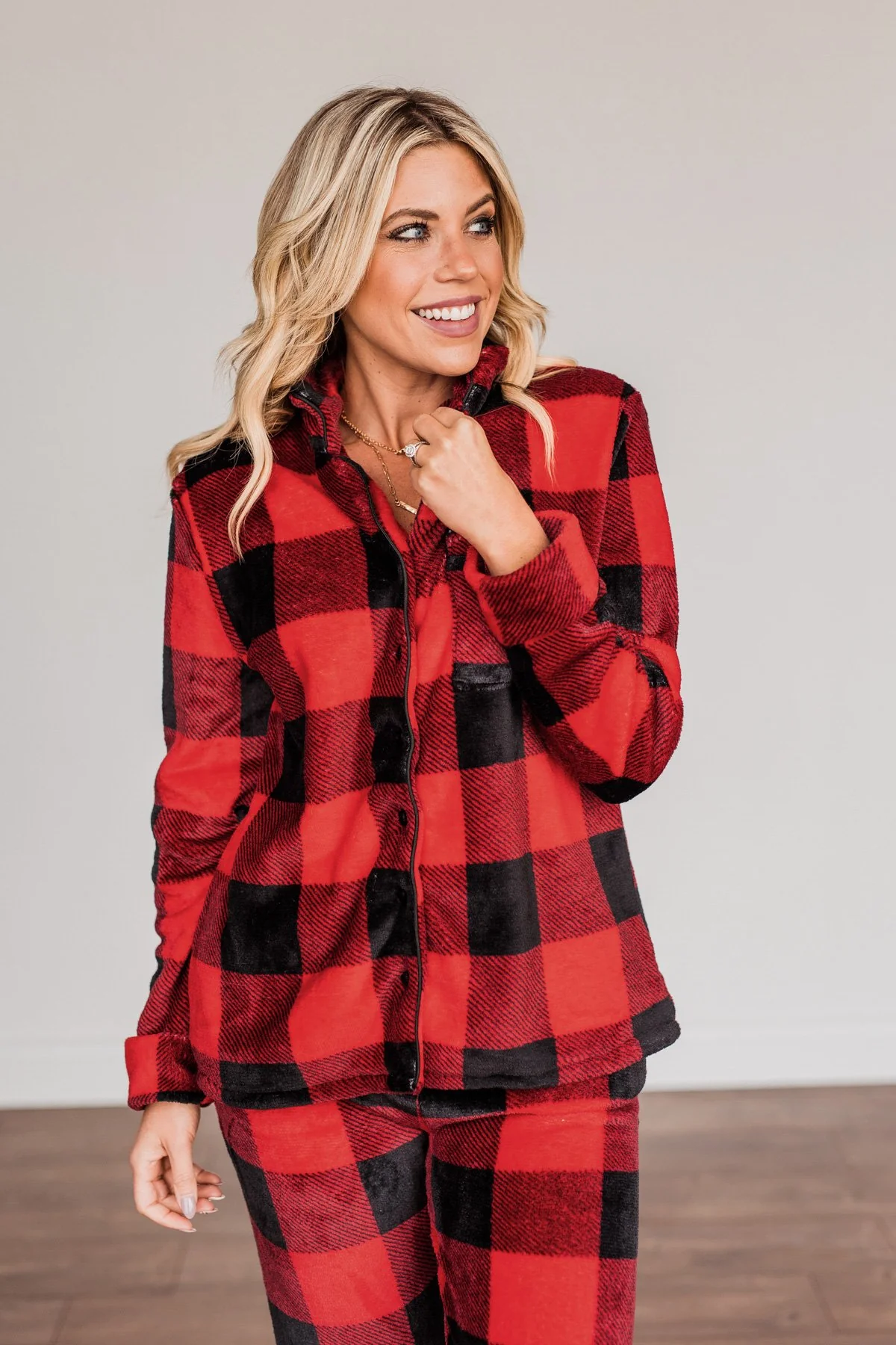 Fireside Comfort Buffalo Plaid Lounge Top- Red - Image 7