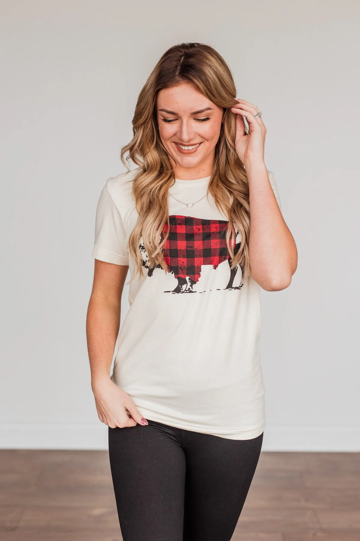 Buffalo Wearing Buffalo Plaid Graphic Tee- Cream - Image 8