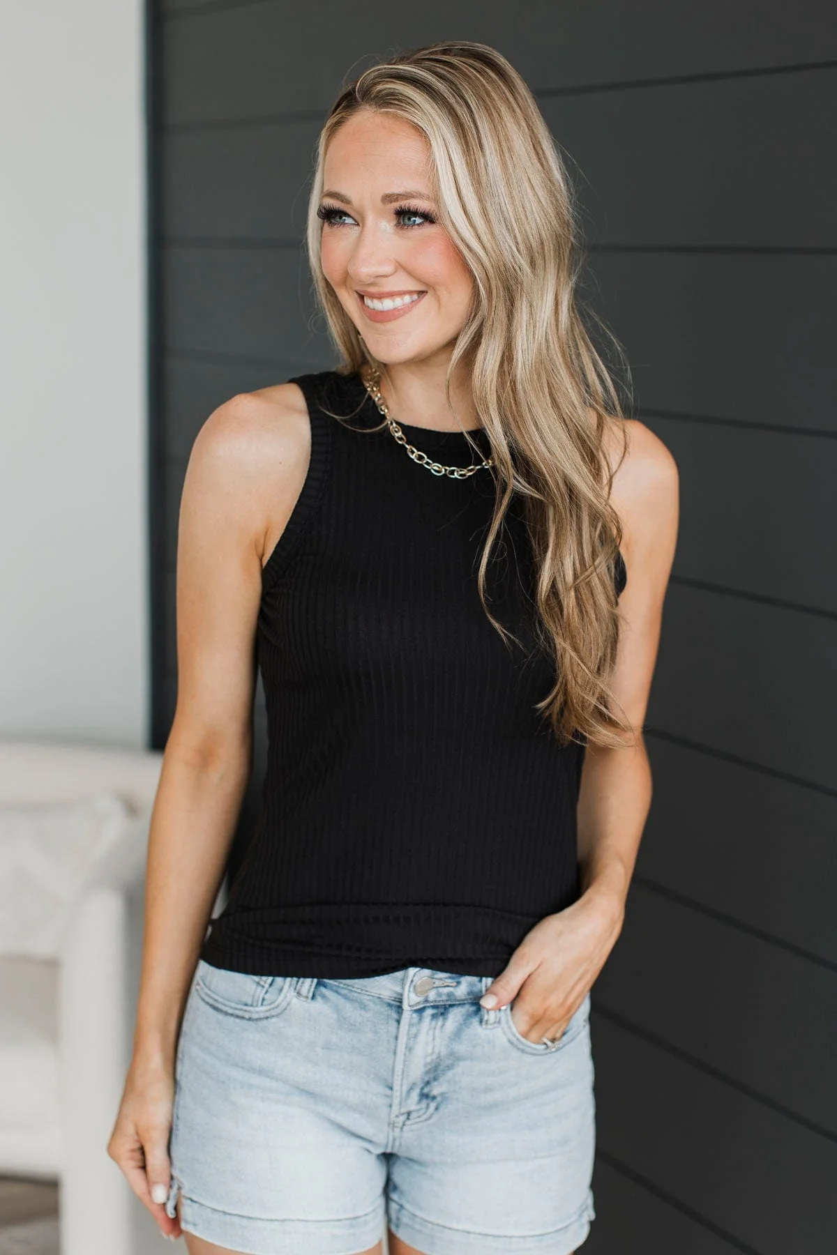 Build Me Up Ribbed Tank Top- Black - Image 3