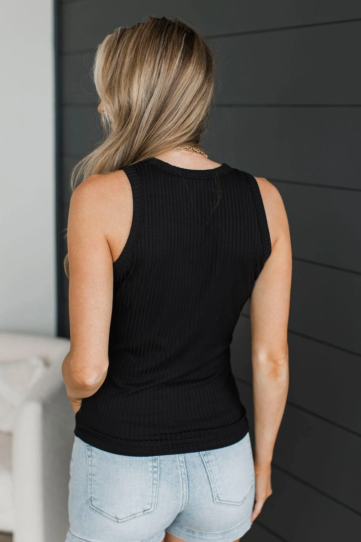 Build Me Up Ribbed Tank Top- Black - Image 7