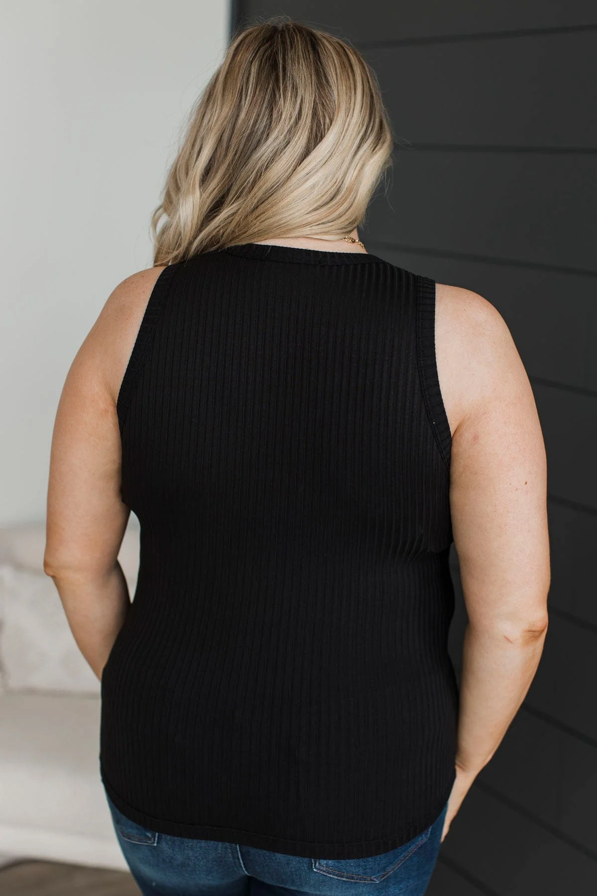 Build Me Up Ribbed Tank Top- Black - Image 8