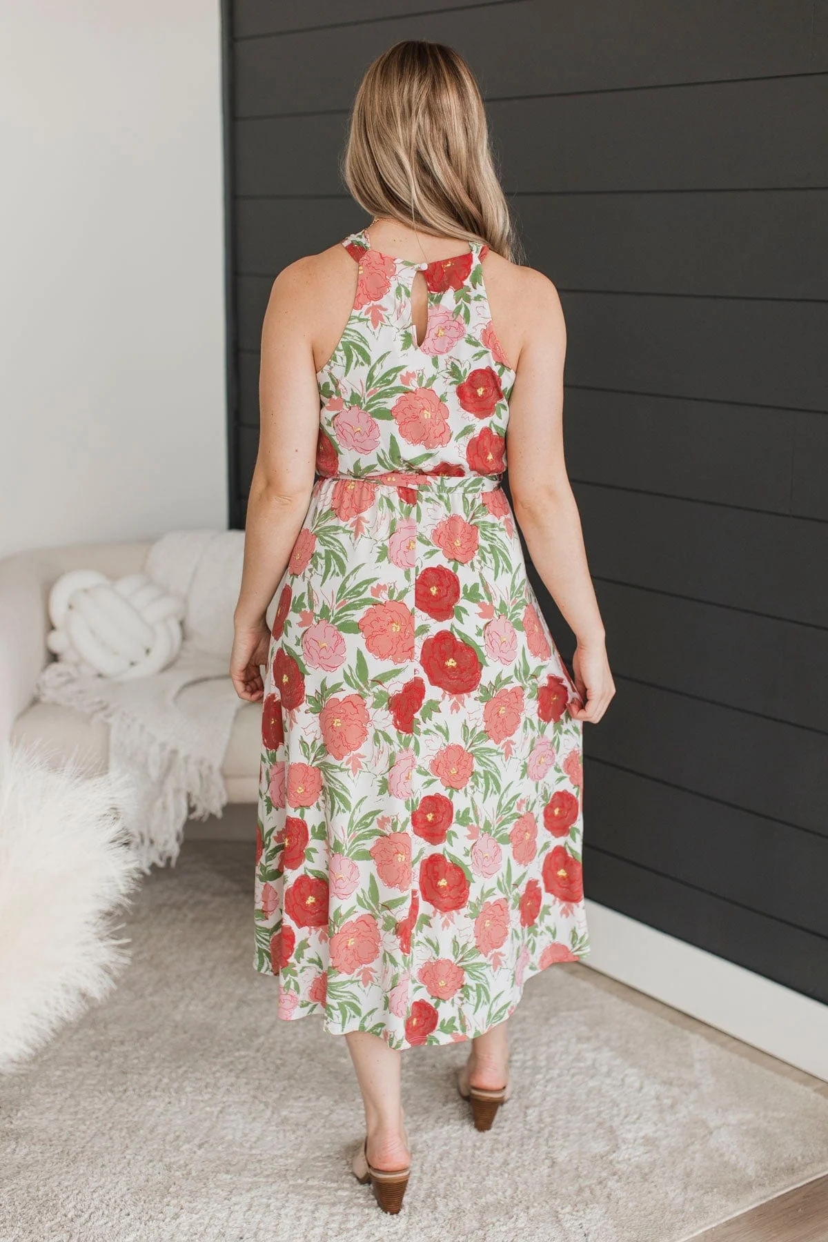 Building Dreams Floral Midi Dress- Ivory & Pink - Image 6