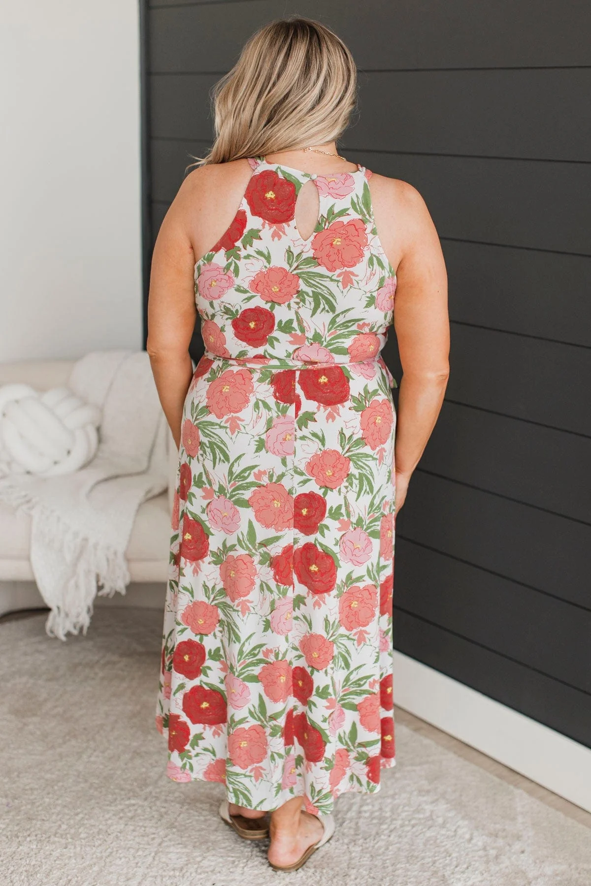 Building Dreams Floral Midi Dress- Ivory & Pink - Image 7