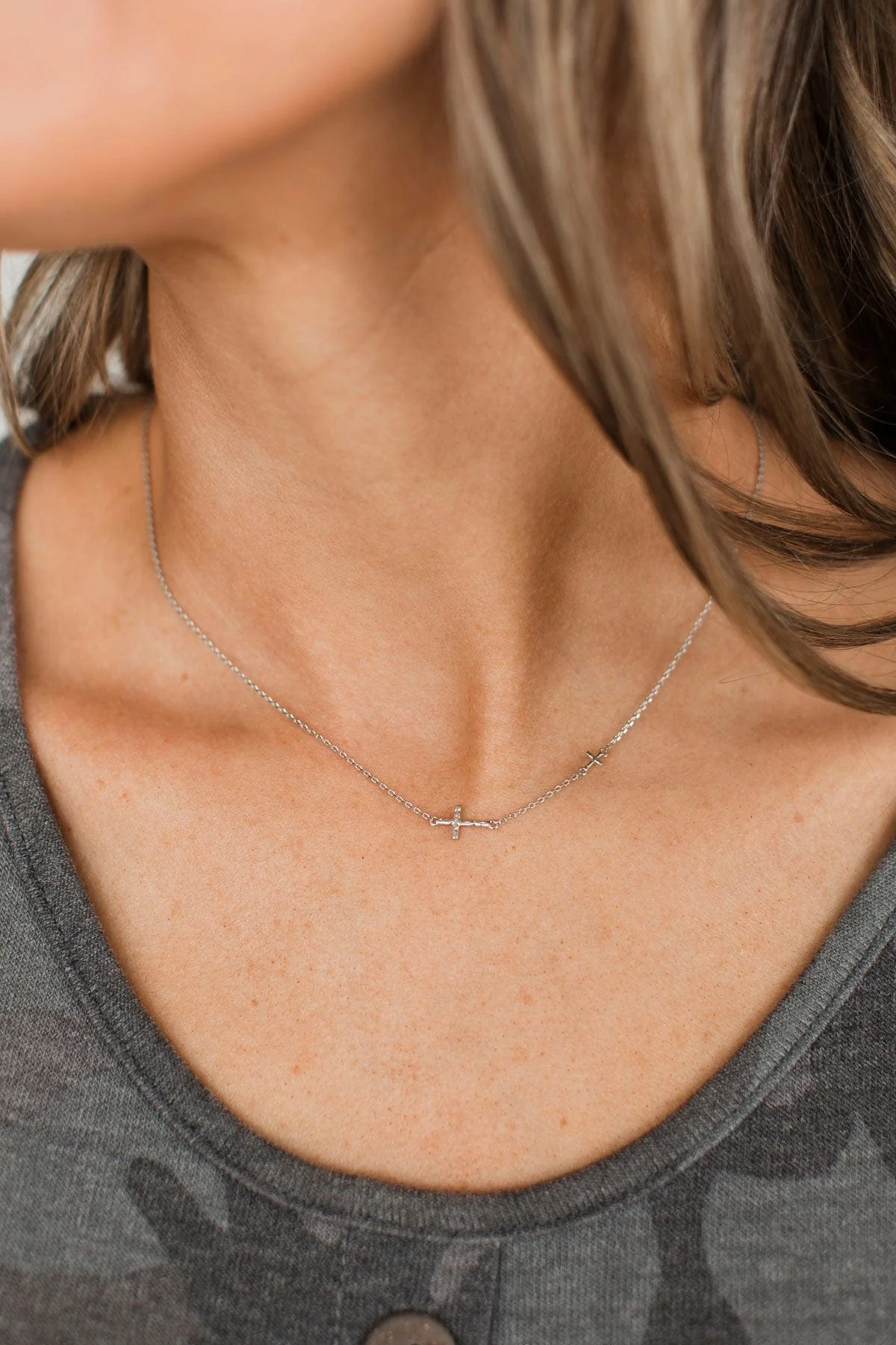 Building Faith Dainty Cross Necklace- Silver - Image 2