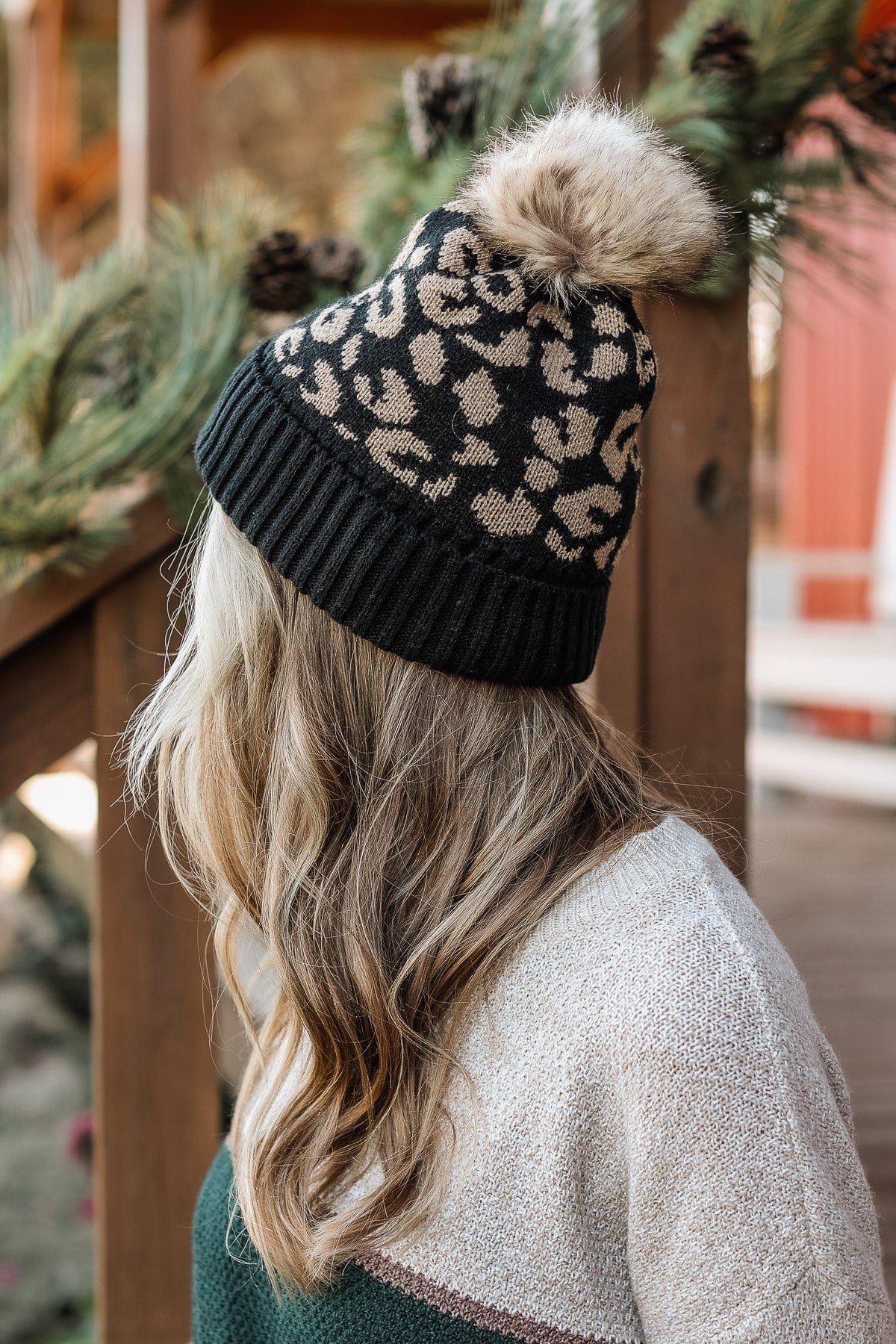 Bundle Up Knit Pom Beanie- Black Leopard - Image 4