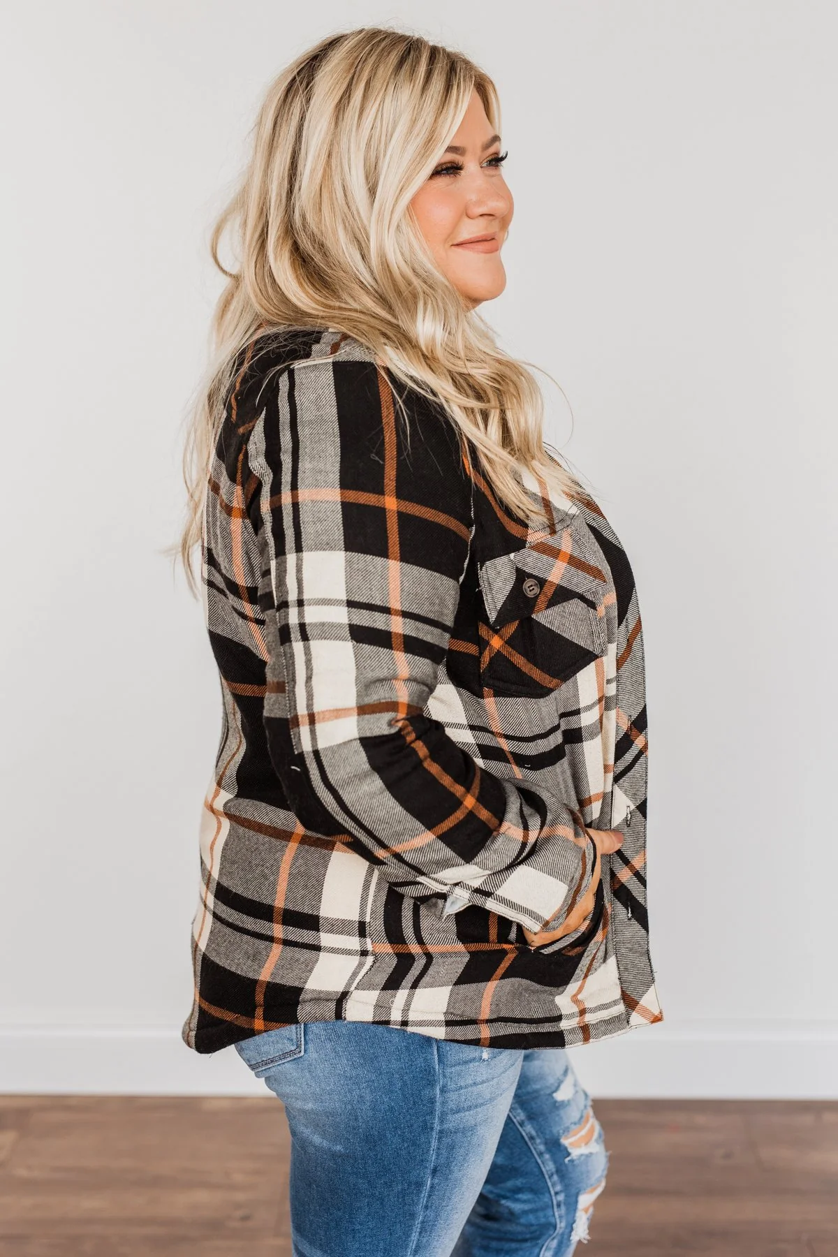 Bundled Up Beauty Plaid Faux Fur Lined Coat- Black, Cream, & Rust - Image 12