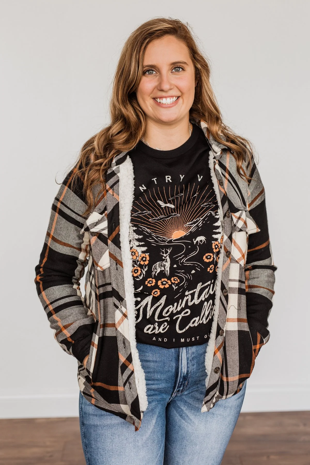 Bundled Up Beauty Plaid Faux Fur Lined Coat- Black, Cream, & Rust - Image 4