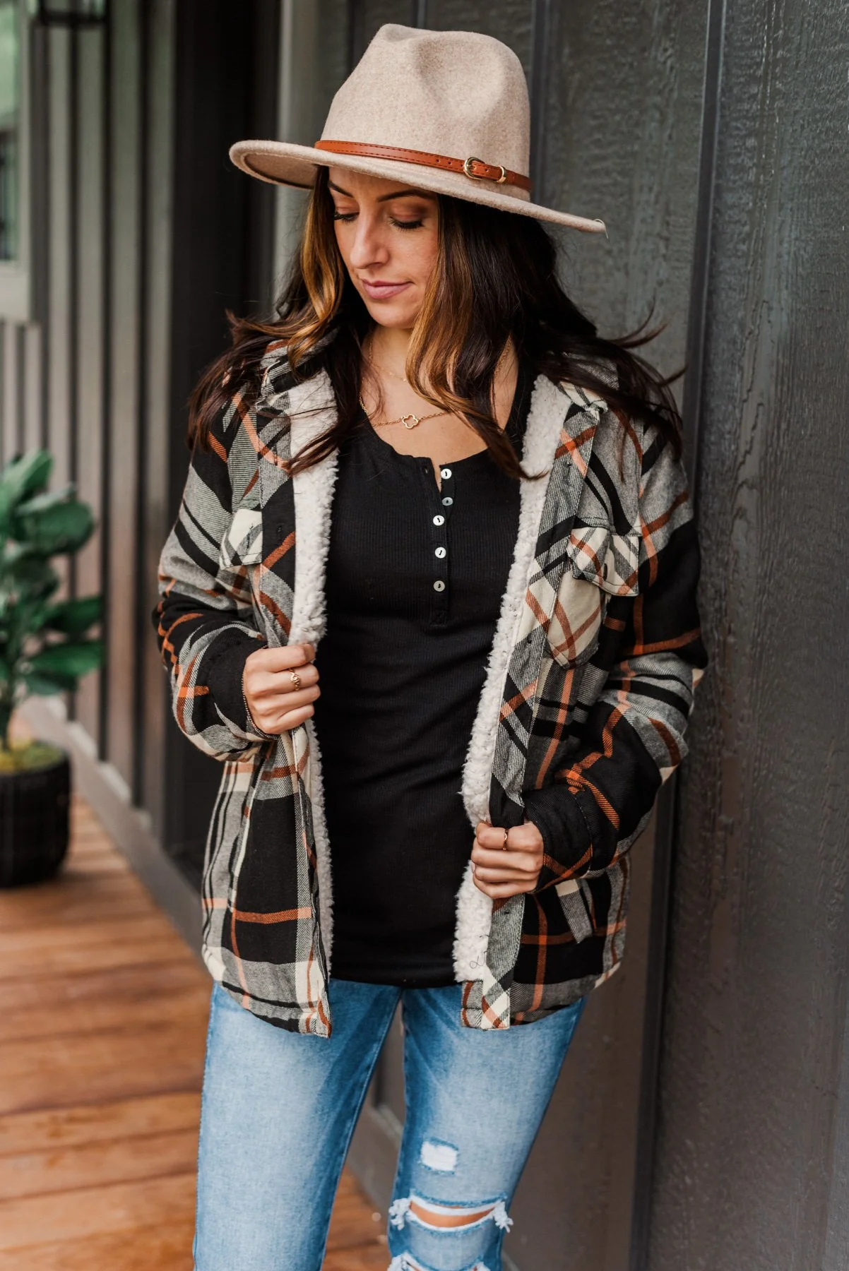 Bundled Up Beauty Plaid Faux Fur Lined Coat- Black, Cream, & Rust - Image 5