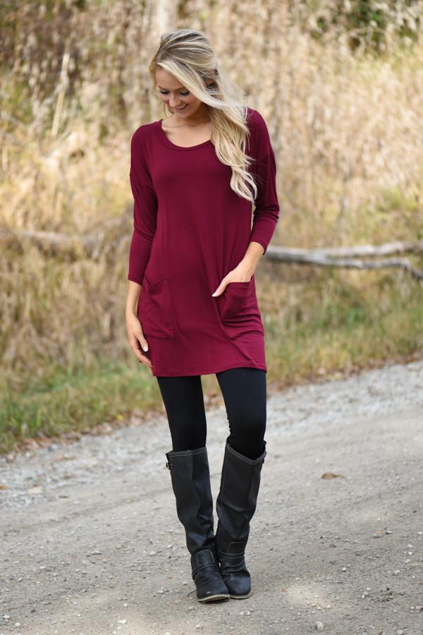 Burgundy Button Down Pocket Top - Image 2