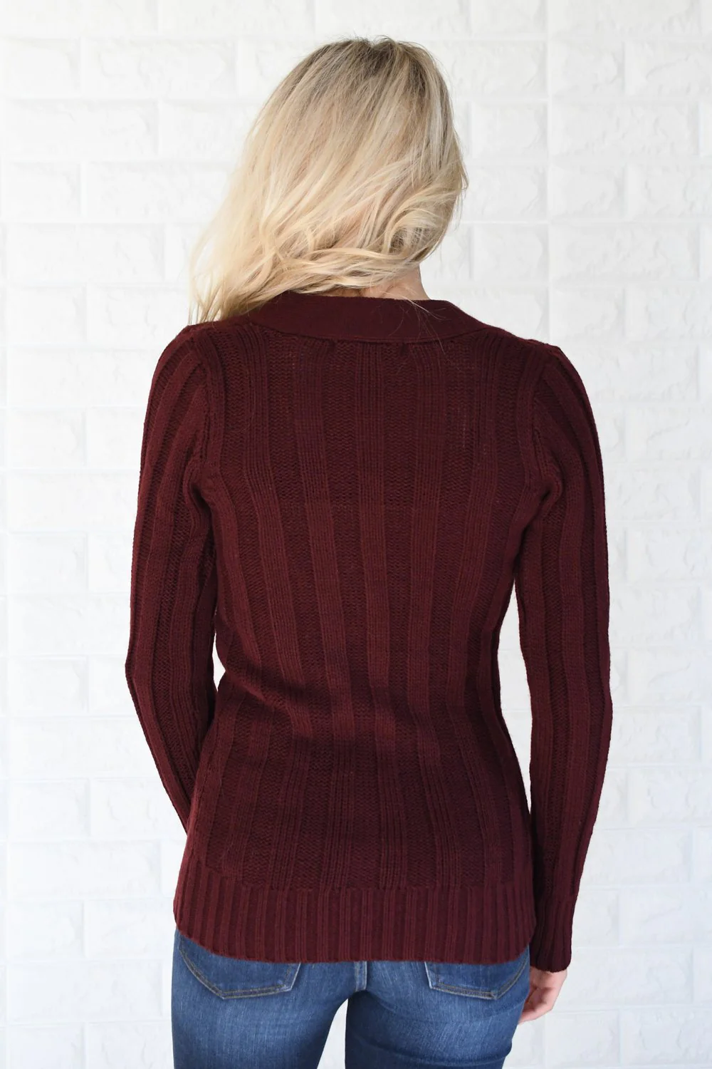 Burgundy Button Up Cardigan - Image 6