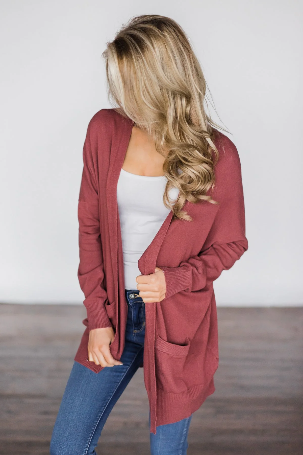 Burnt Sienna V-Back Cardigan - Image 4