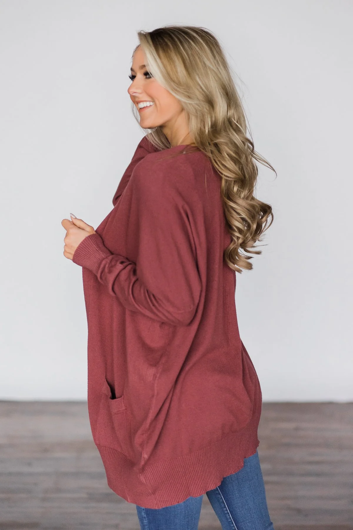 Burnt Sienna V-Back Cardigan - Image 5