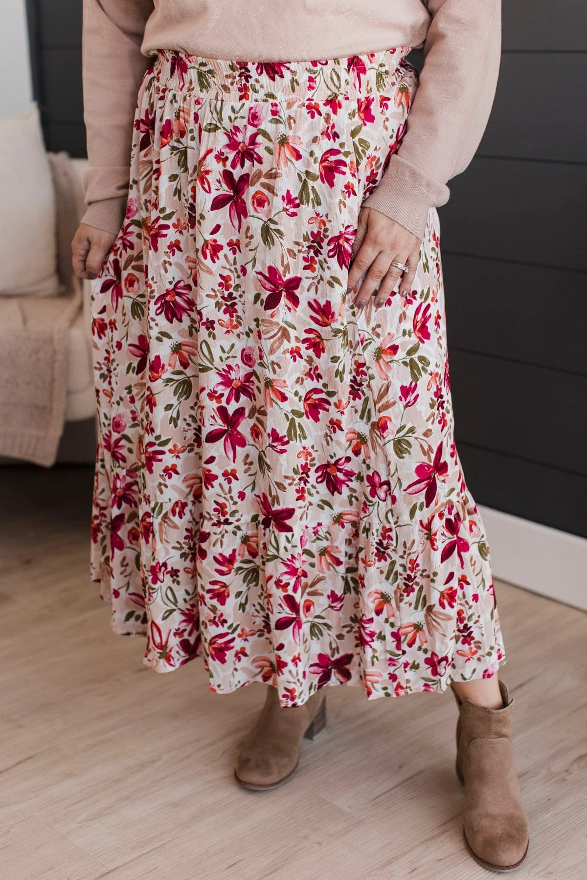 Bursting With Joy Floral Skirt- Cream - Image 2