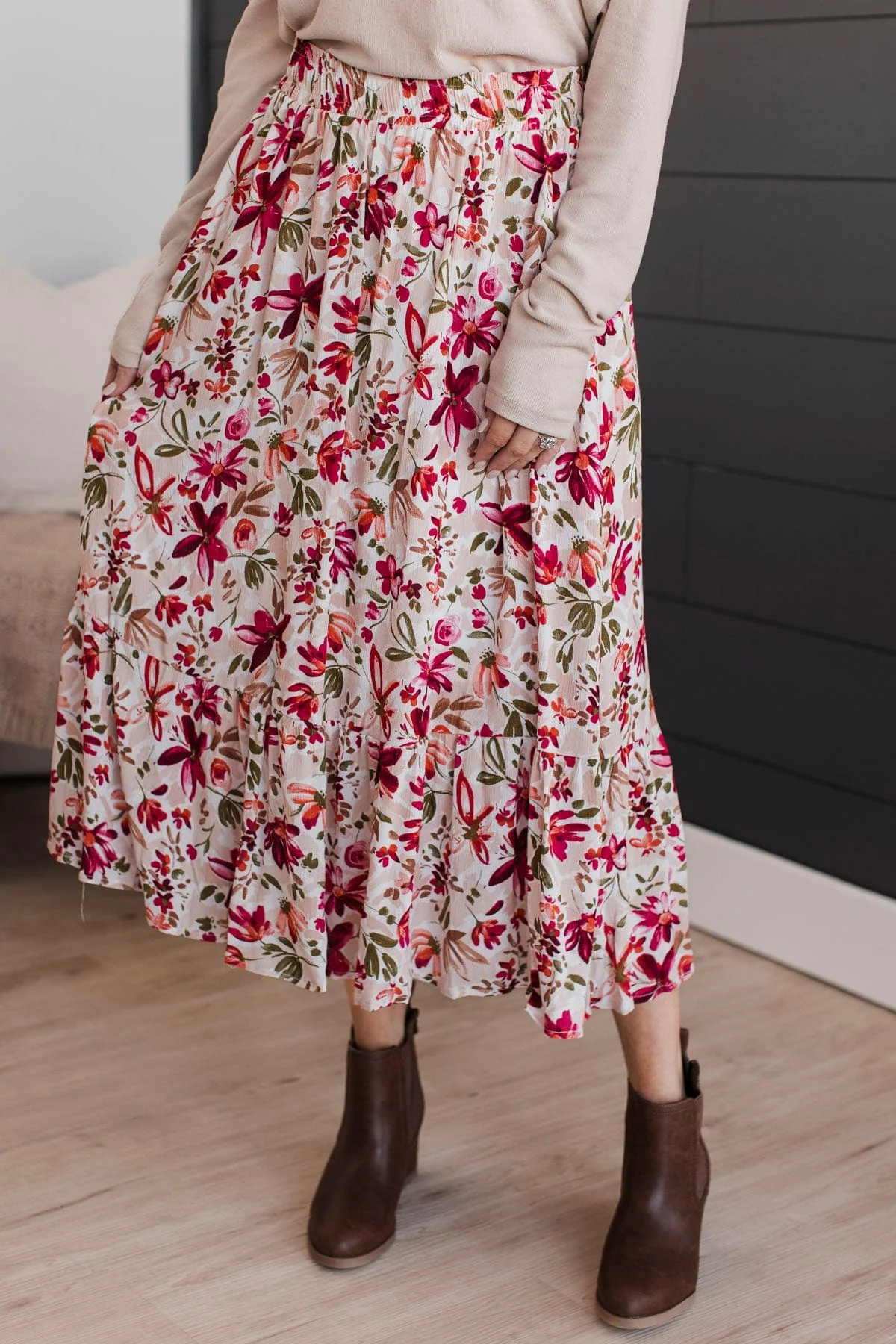Bursting With Joy Floral Skirt- Cream - Image 3