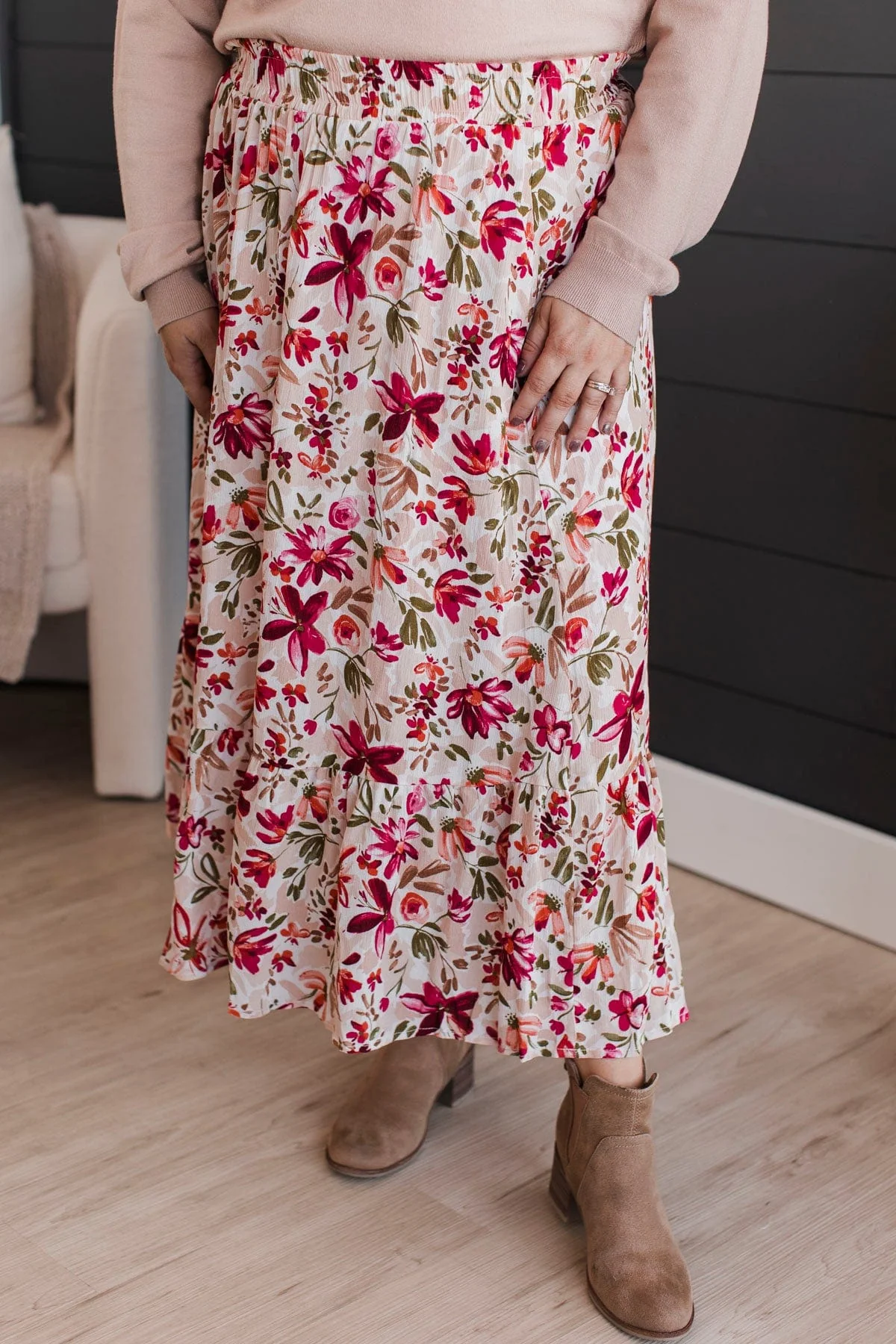 Bursting With Joy Floral Skirt- Cream - Image 4