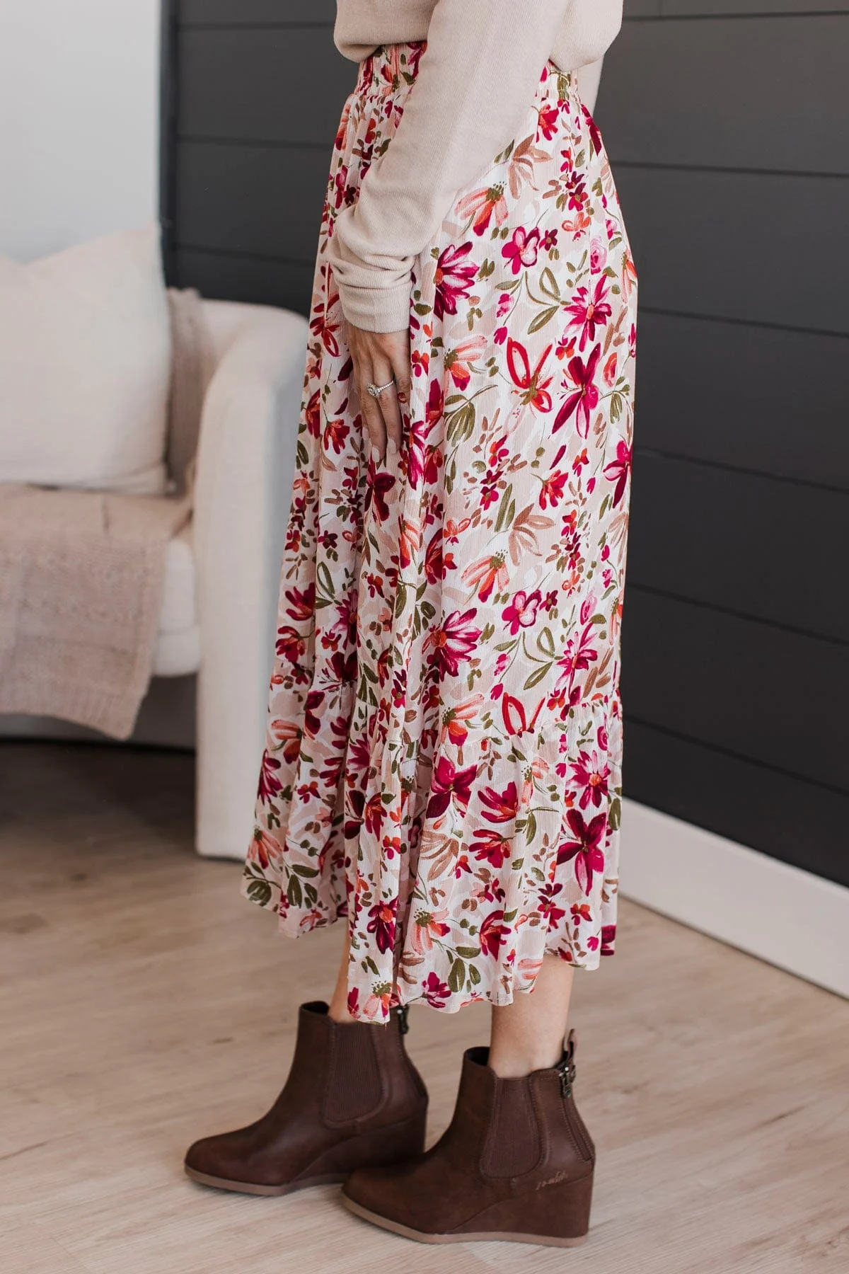 Bursting With Joy Floral Skirt- Cream - Image 5