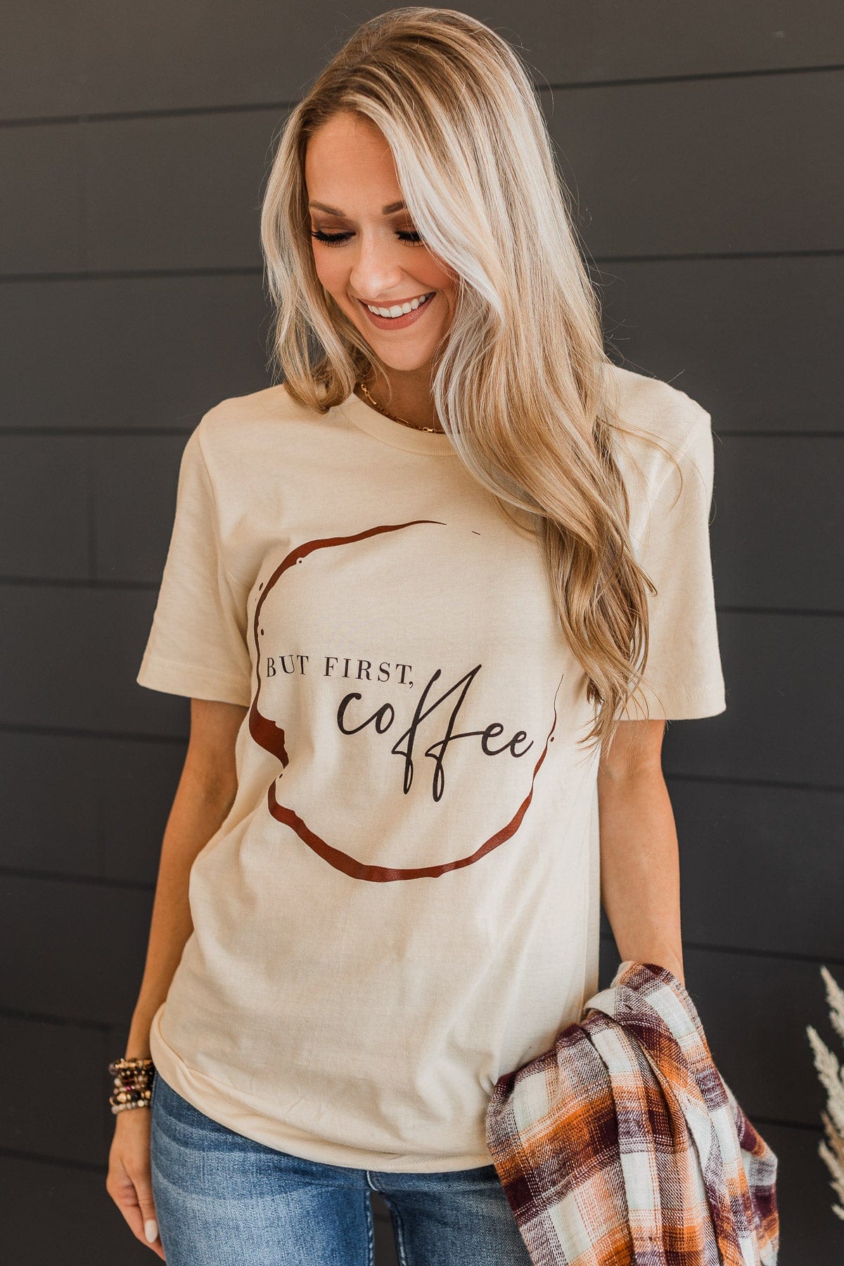 "But First, Coffee" Graphic Tee- Cream - Image 2