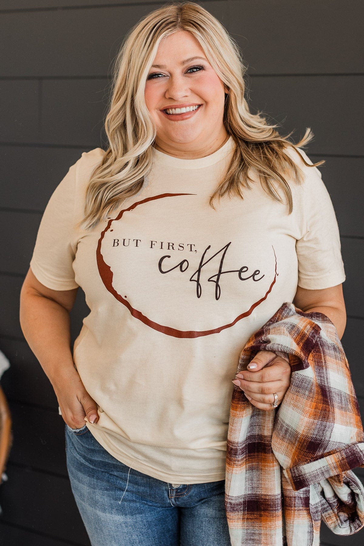 "But First, Coffee" Graphic Tee- Cream - Image 3