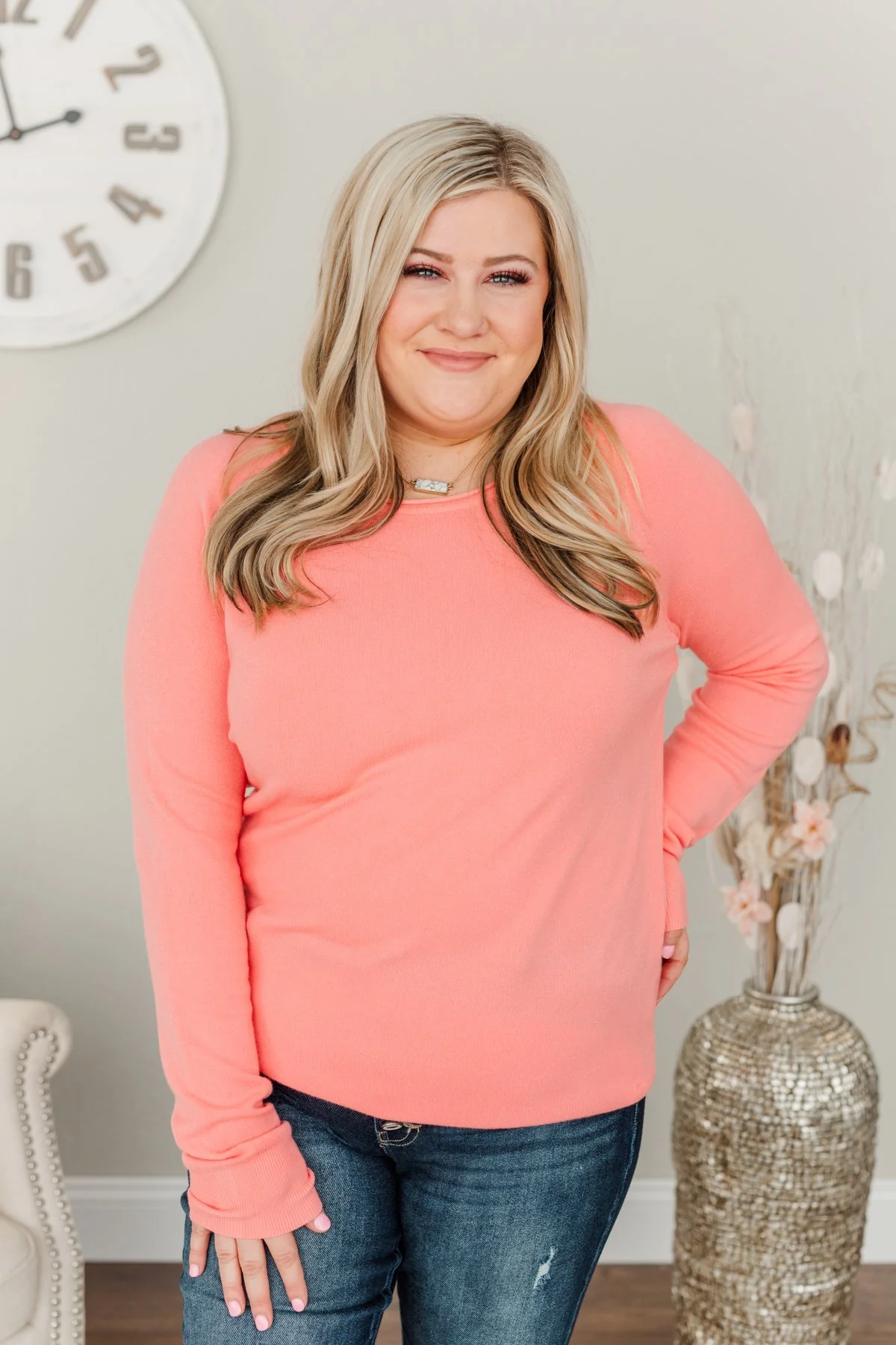 Butter Me Up Knit Sweater- Coral - Image 2