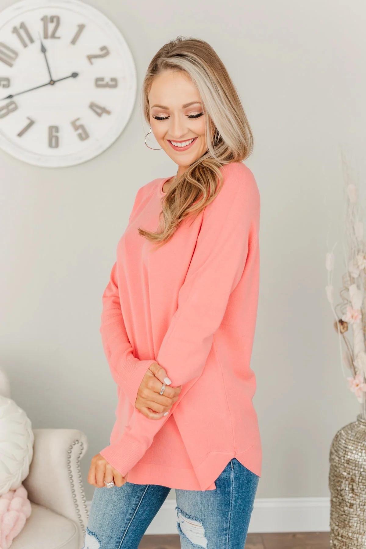Butter Me Up Knit Sweater- Coral - Image 7
