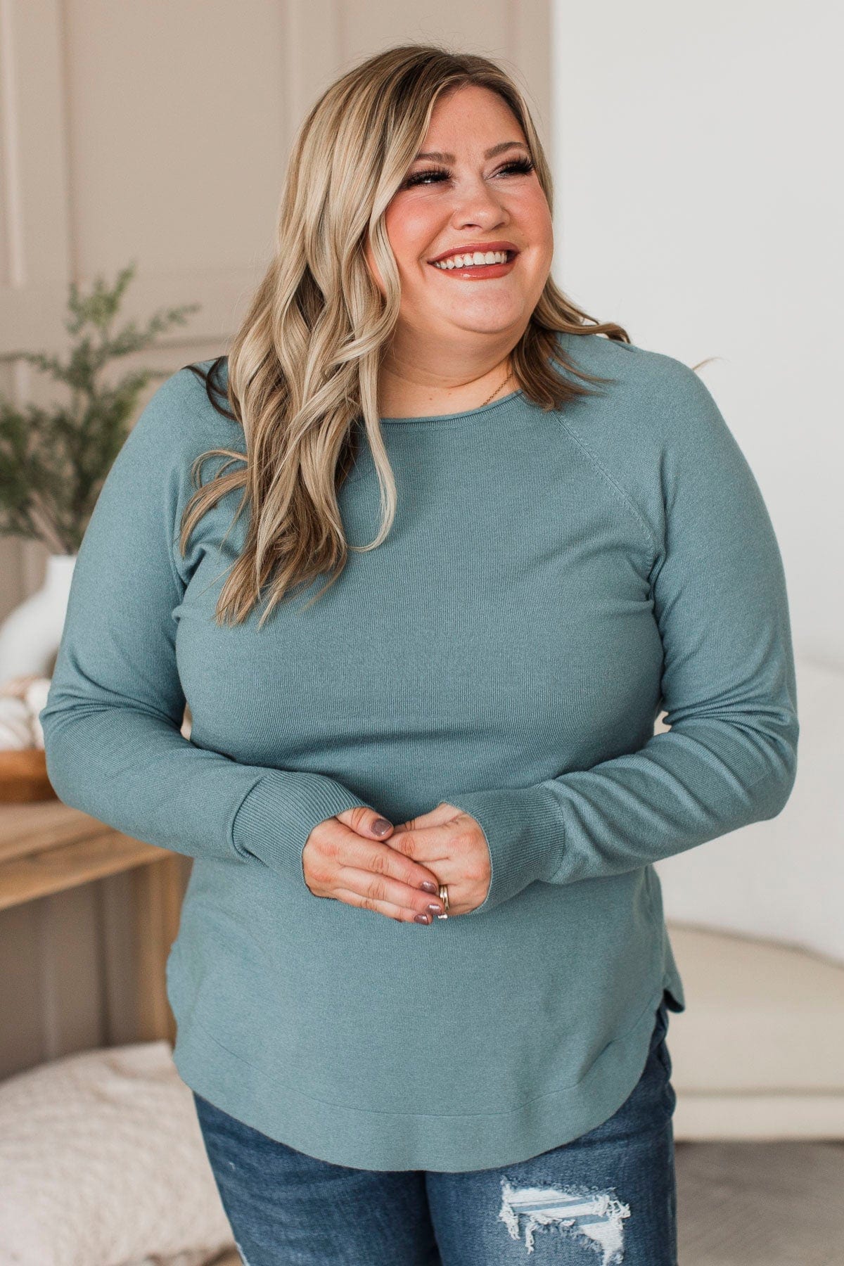Butter Me Up Knit Sweater- Dusty Blue - Image 2