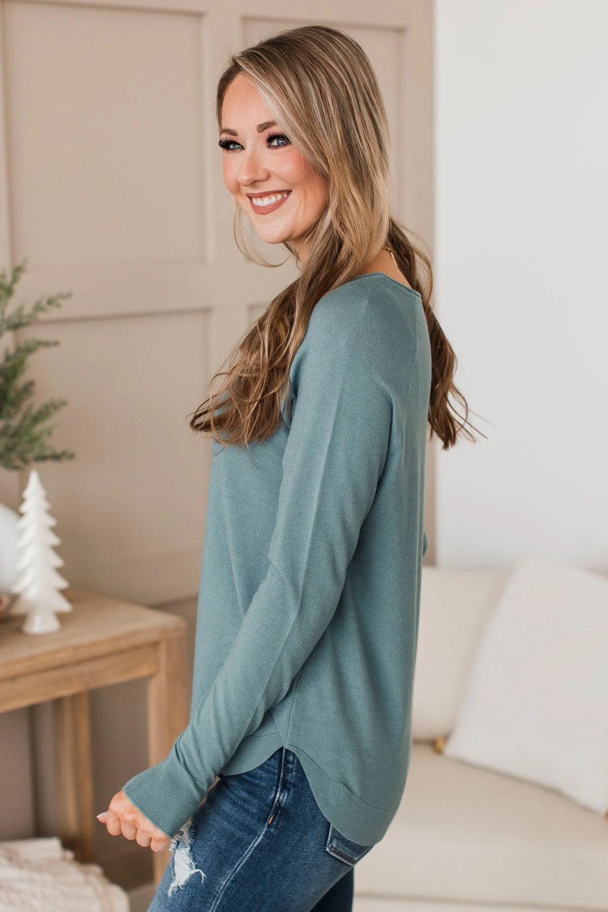 Butter Me Up Knit Sweater- Dusty Blue - Image 5