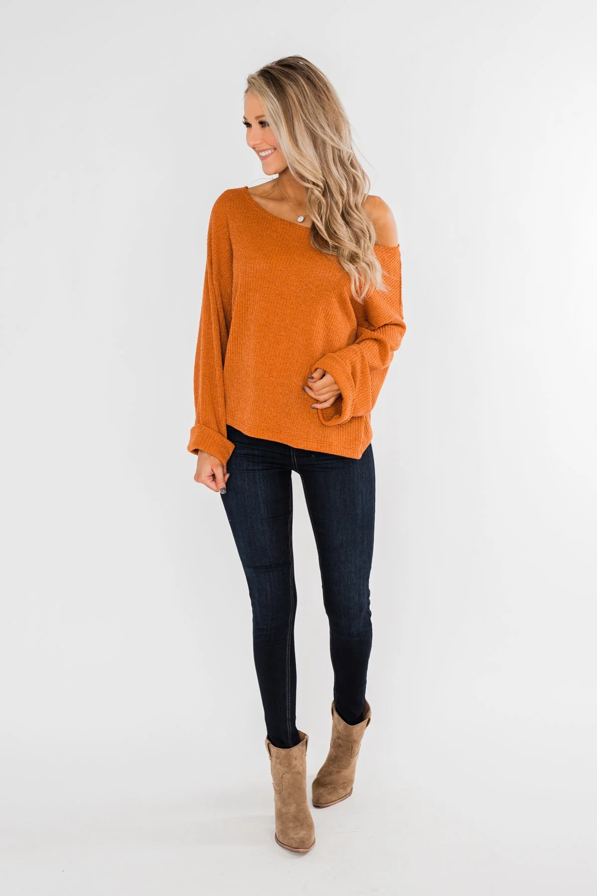 Button Down Back Sweater- Burnt Orange - Image 3