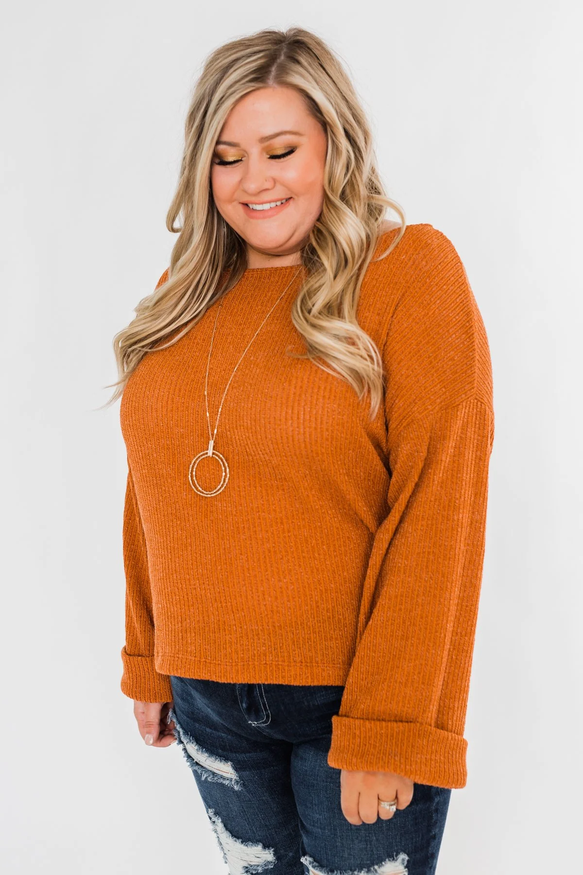 Button Down Back Sweater- Burnt Orange - Image 4