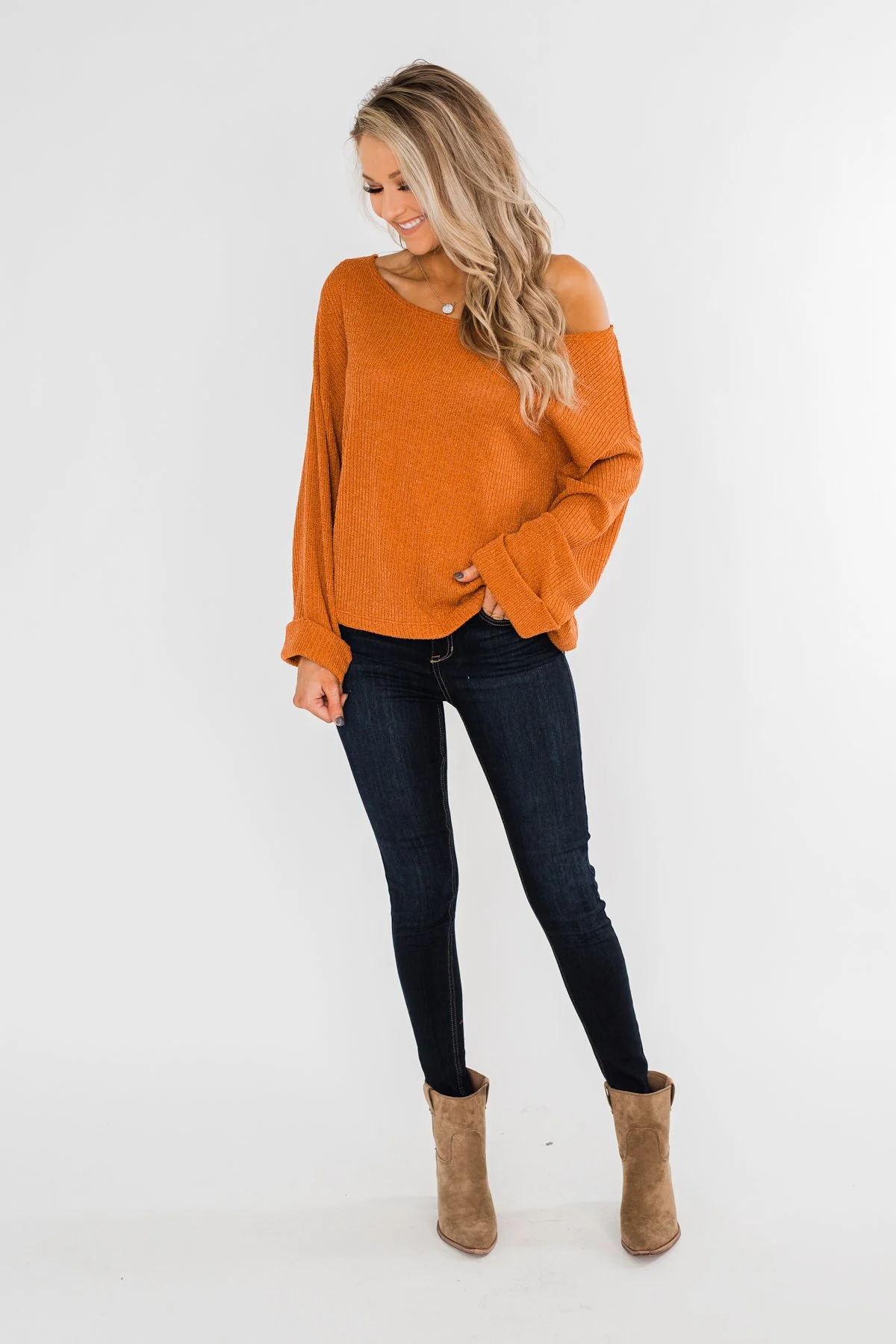Button Down Back Sweater- Burnt Orange - Image 5