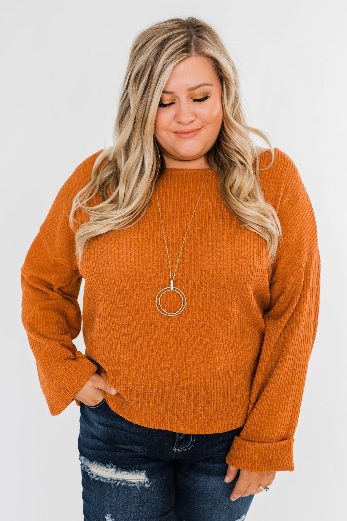 Button Down Back Sweater- Burnt Orange - Image 7