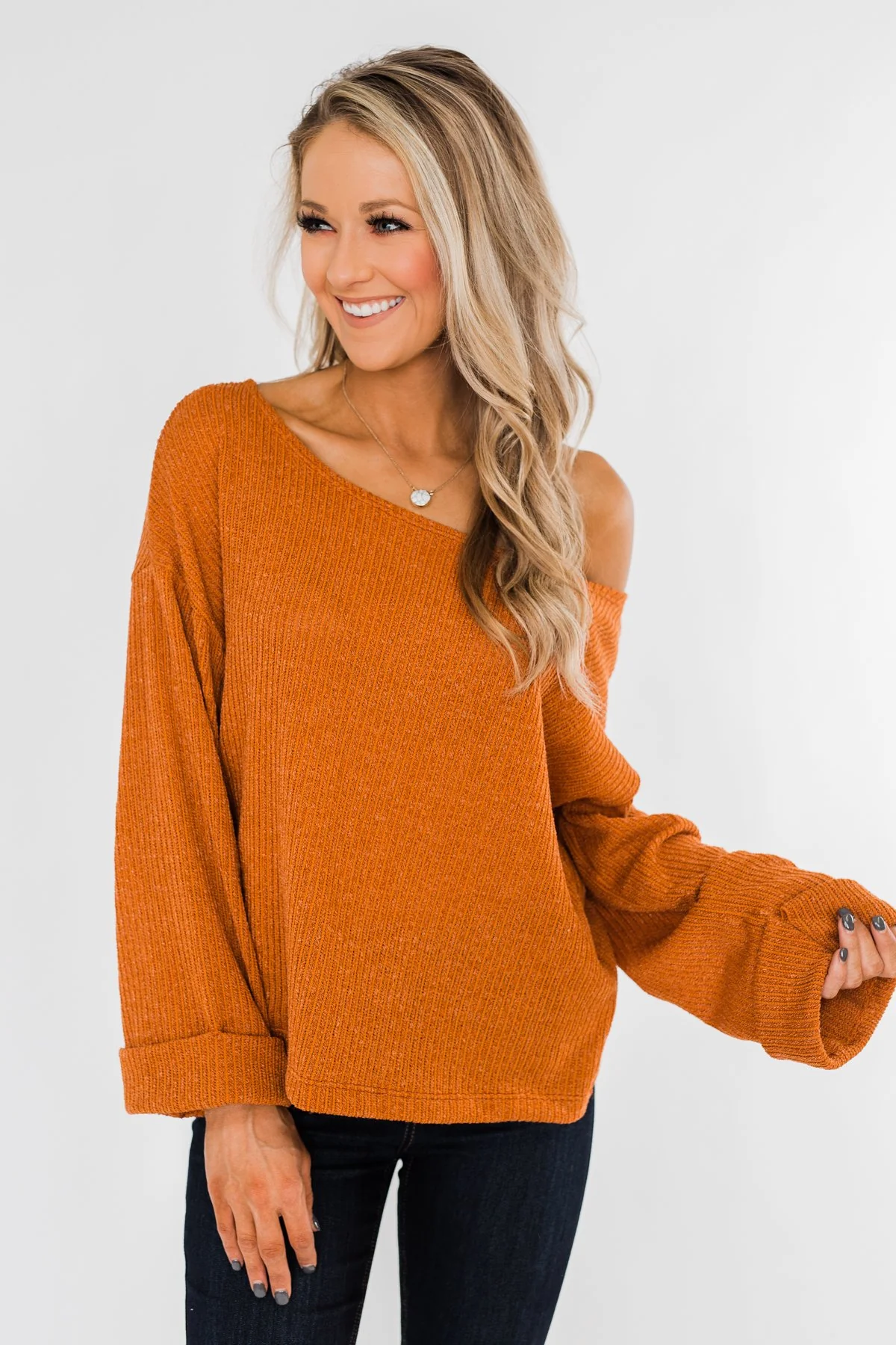 Button Down Back Sweater- Burnt Orange - Image 8