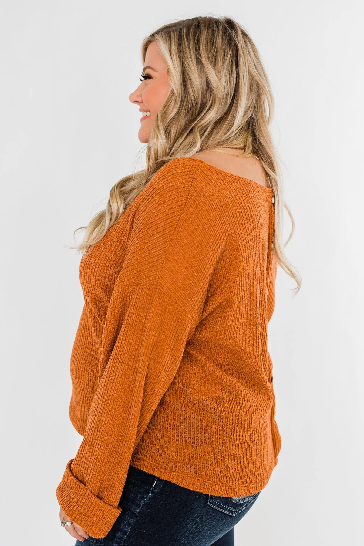 Button Down Back Sweater- Burnt Orange - Image 9