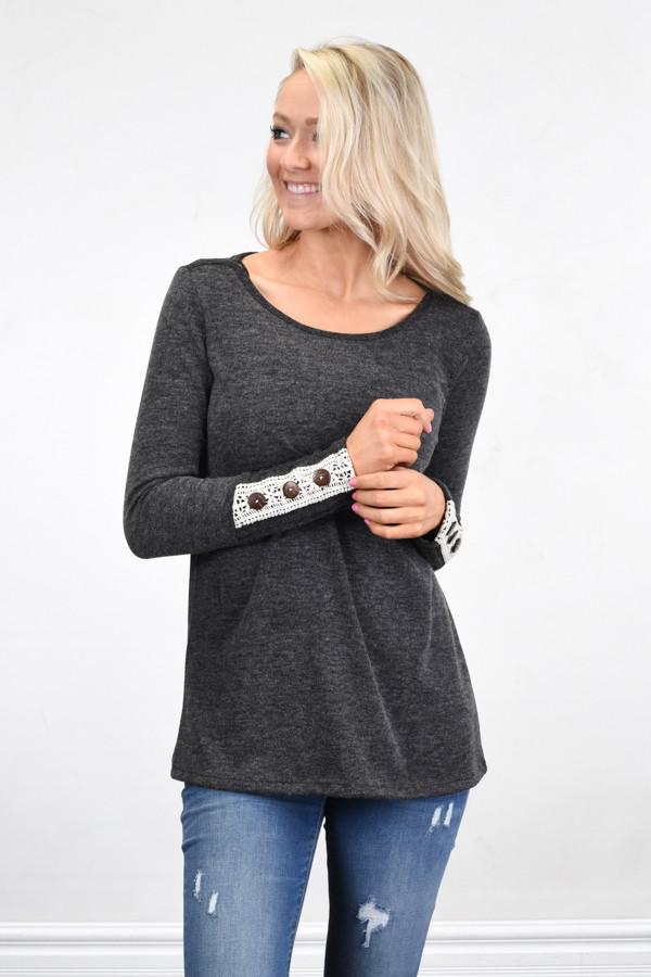 Button Sleeve Top ~ Charcoal - Image 3