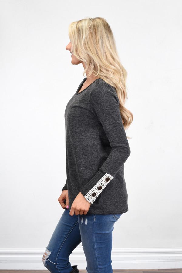 Button Sleeve Top ~ Charcoal - Image 4
