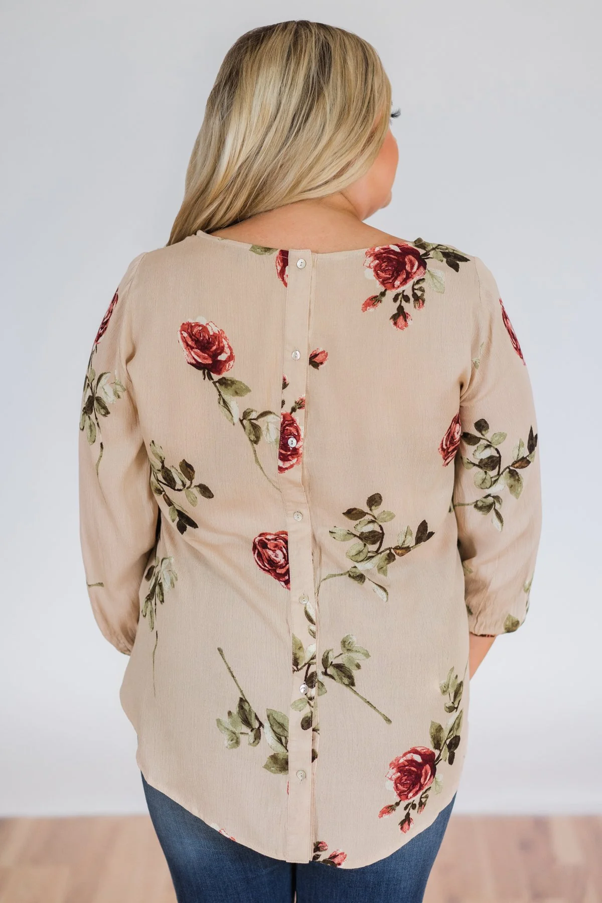 Button Up Back Floral Blouse- Taupe - Image 10