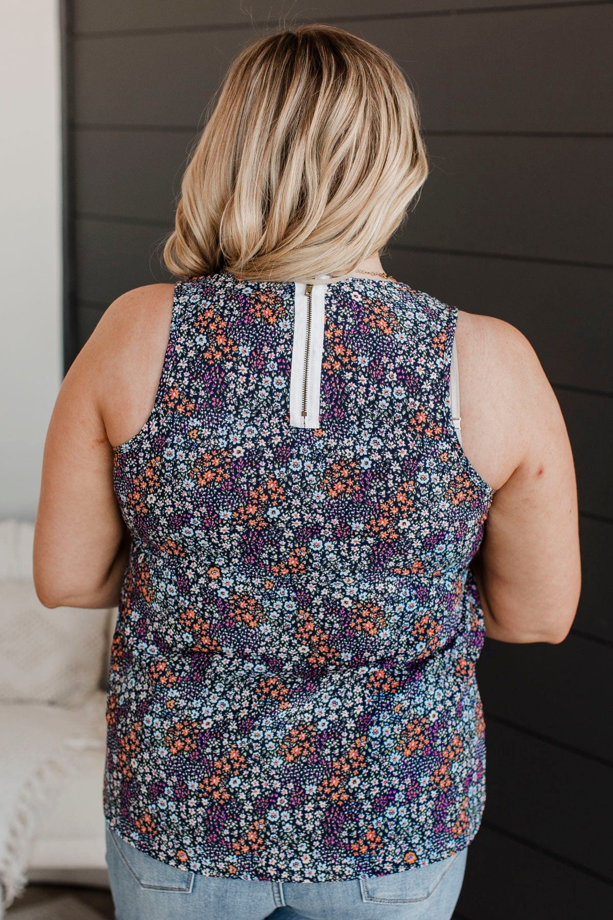 Buy Yourself Flowers Tank Top- Navy - Image 7