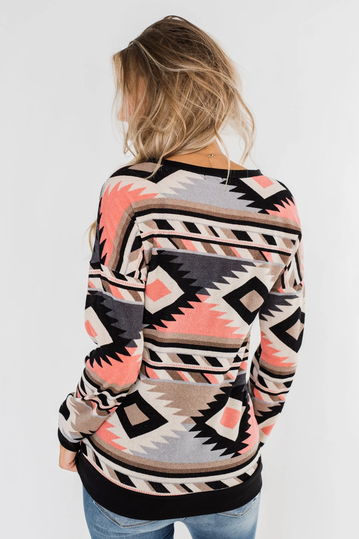 By The Bonfire Aztec Sweater- Black & Cream - Image 11
