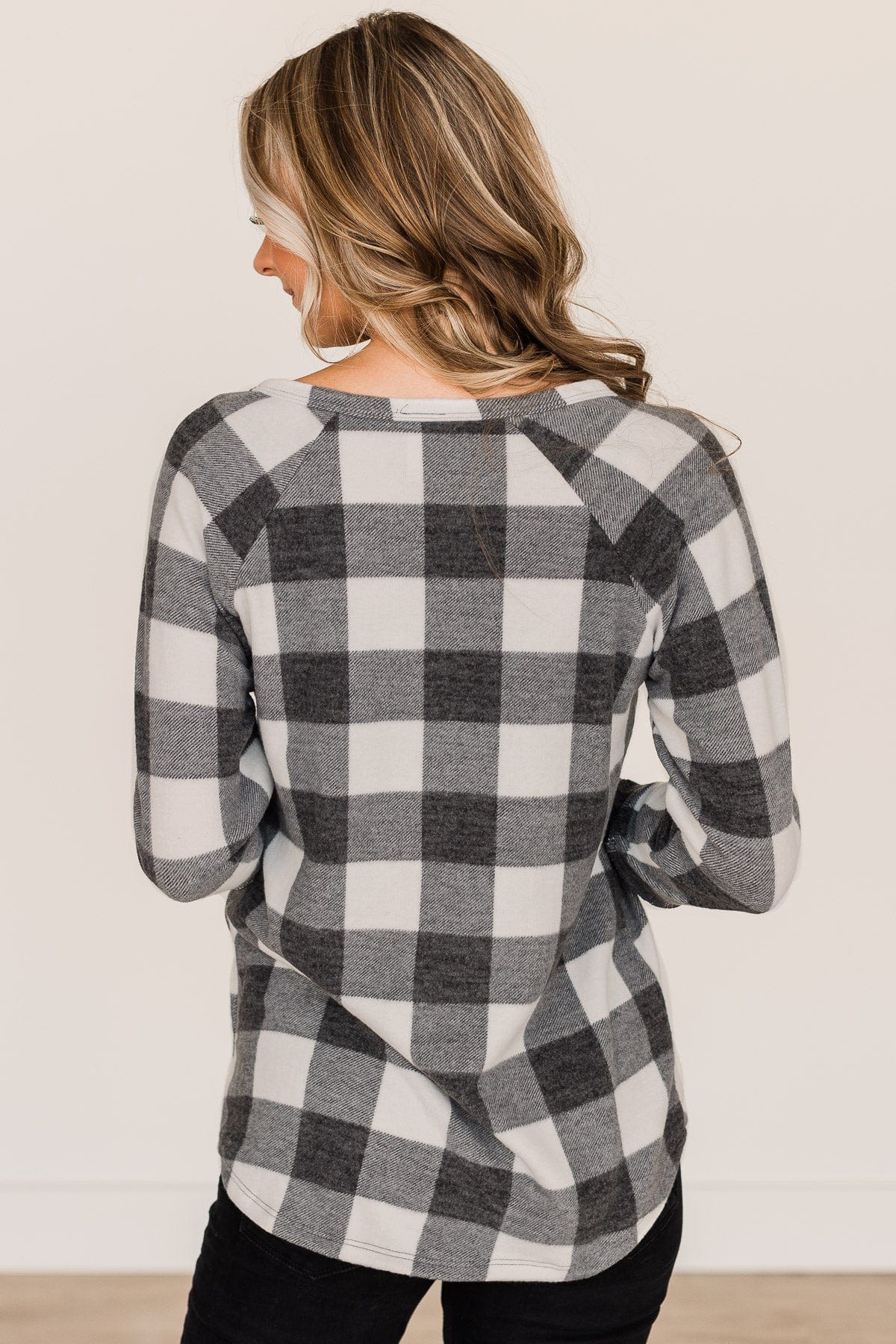 By The Fireside Plaid Knit Top- Off-White & Charcoal - Image 8