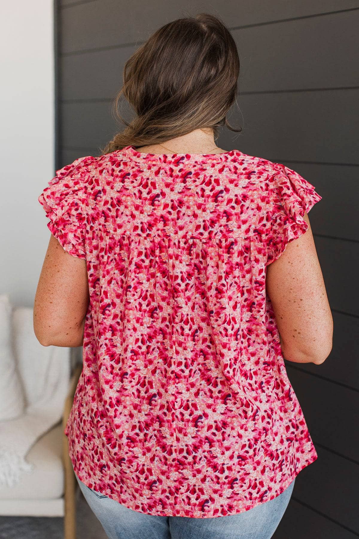 By The Garden Flutter Sleeve Blouse- Fuchsia - Image 7