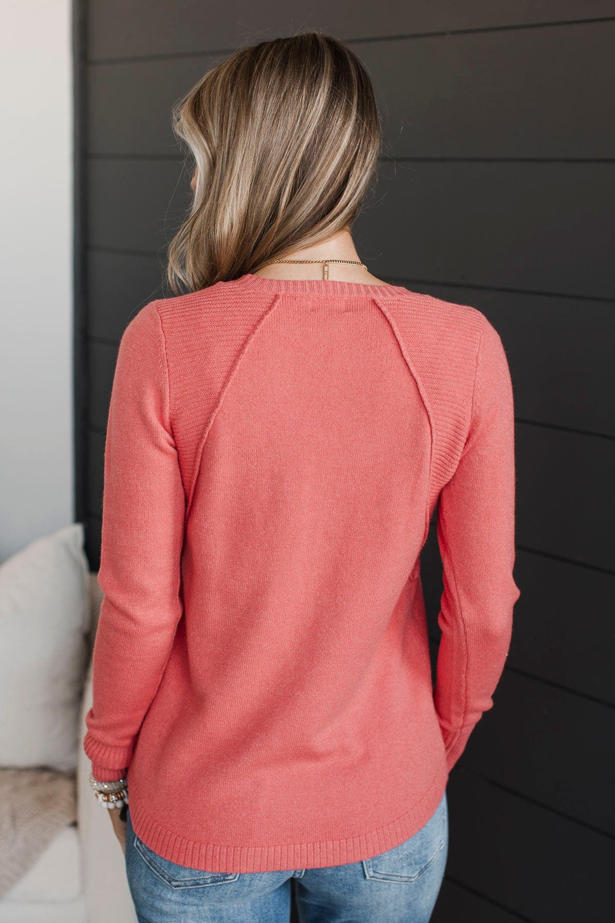 Cabin Cozy Knit Sweater- Coral - Image 8