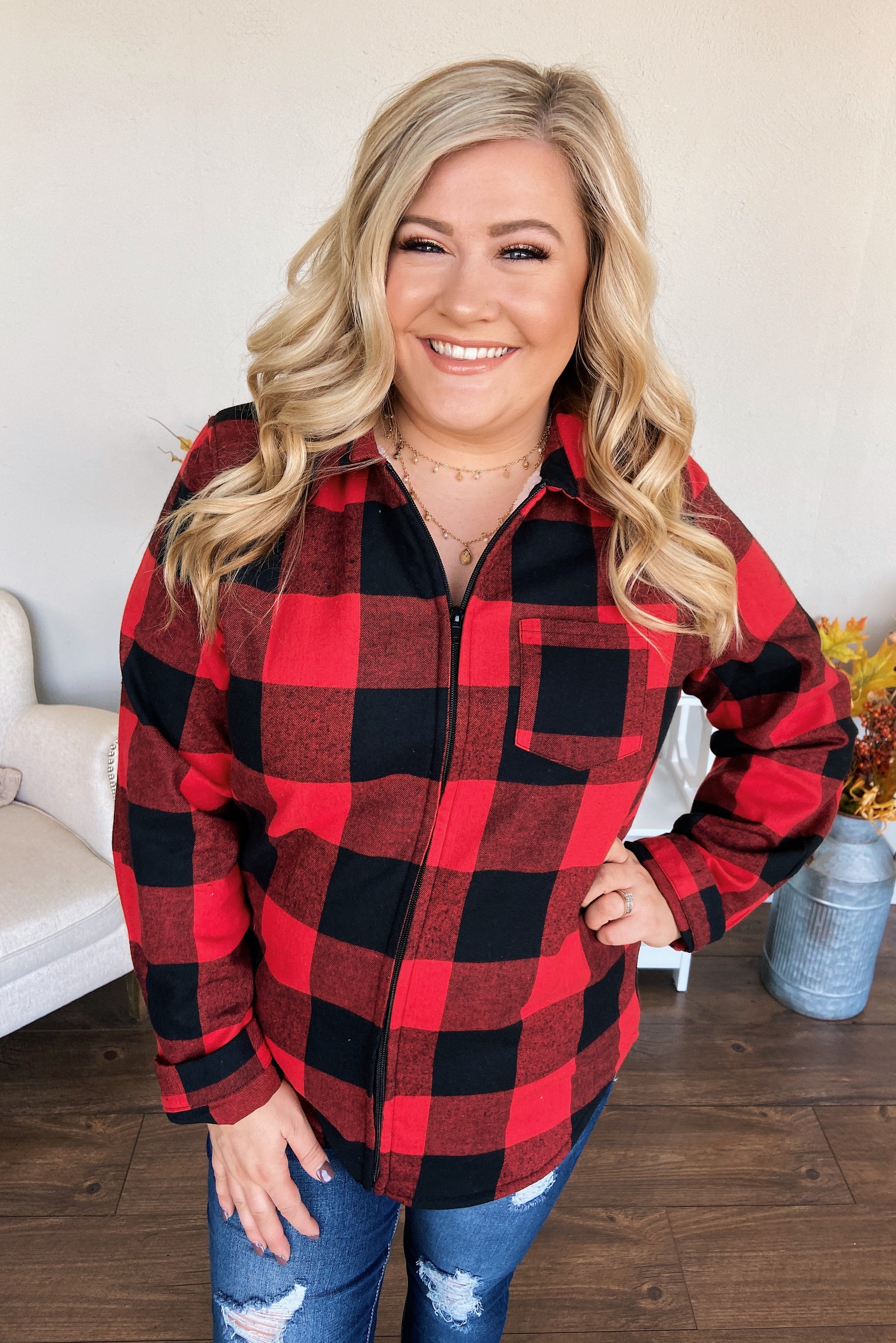 Cabin Fever Zip-Up Jacket- Buffalo Plaid - Image 2