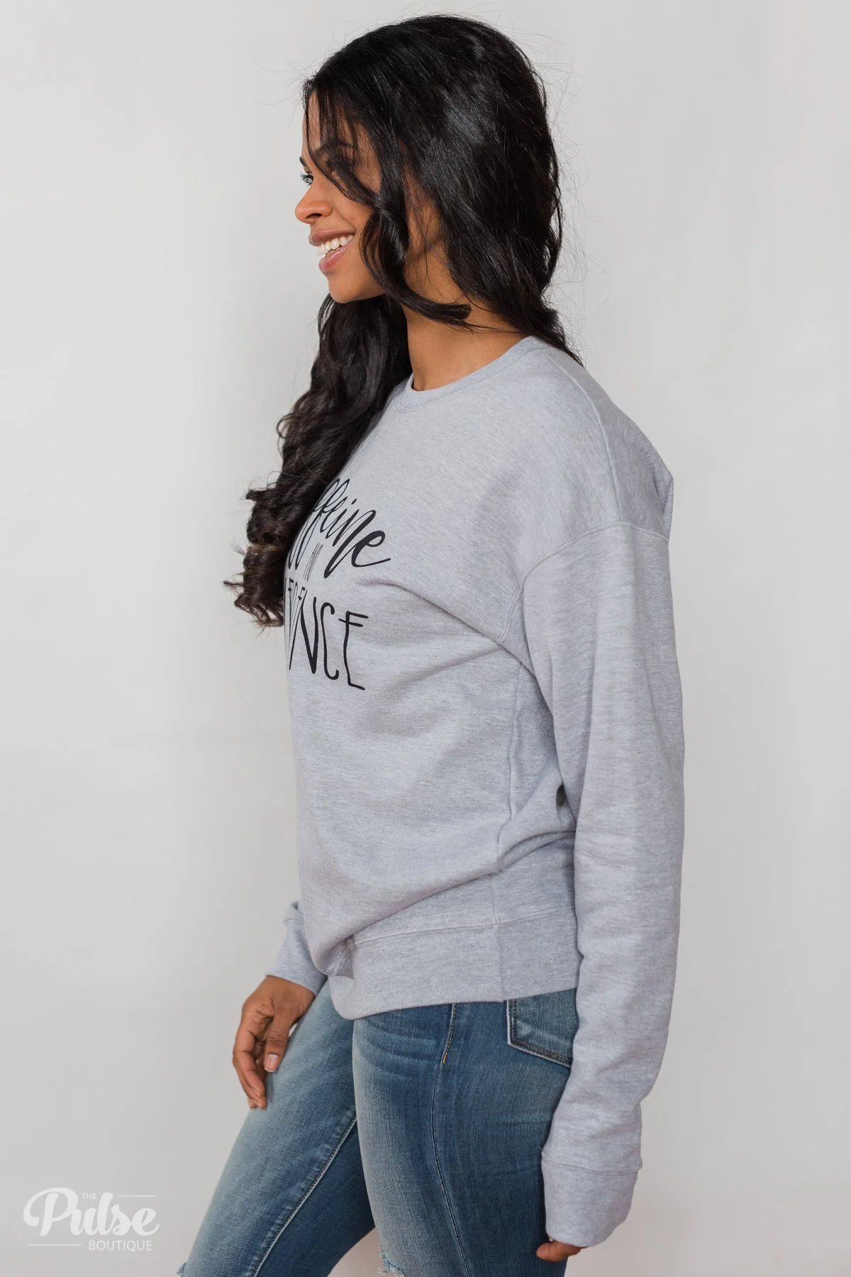 "Caffeine & Confidence" Crew Neck - Heather Grey - Image 10