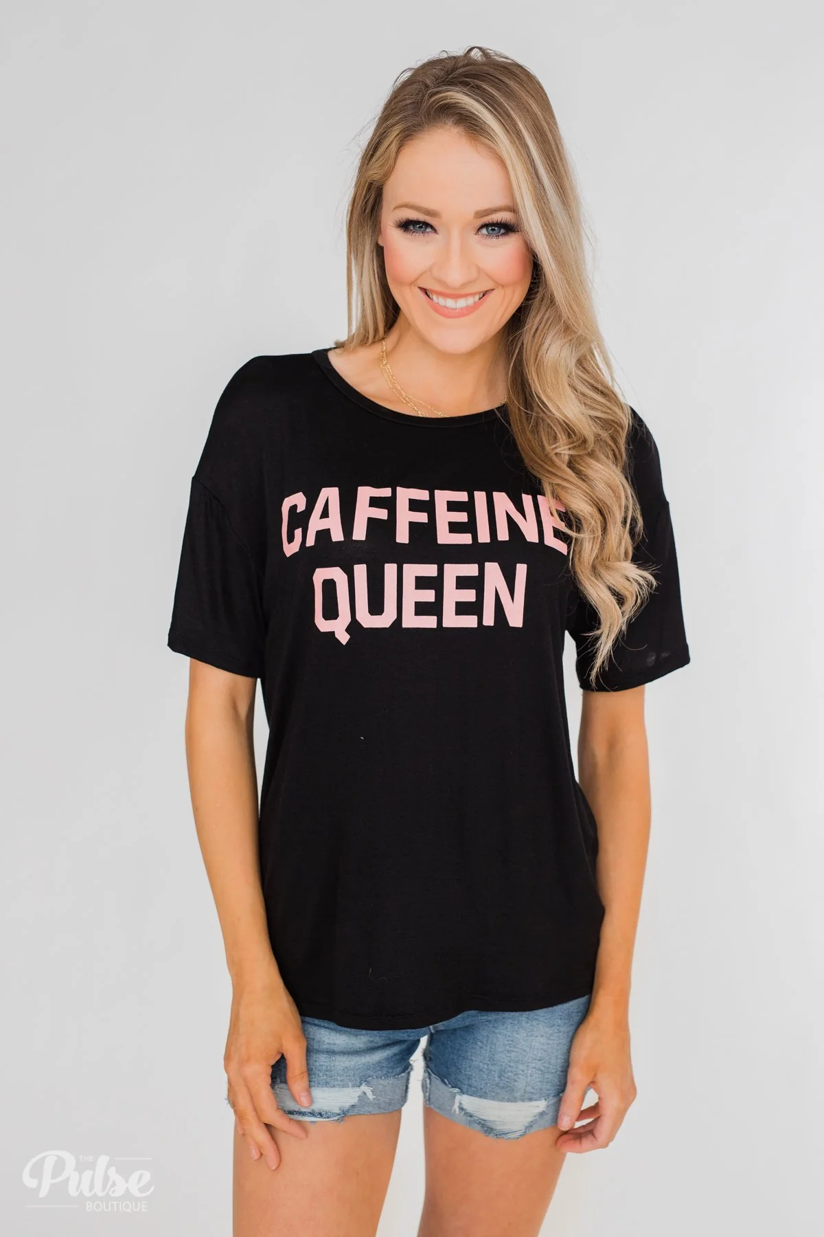 "Caffeine Queen" Graphic Top- Black - Image 7