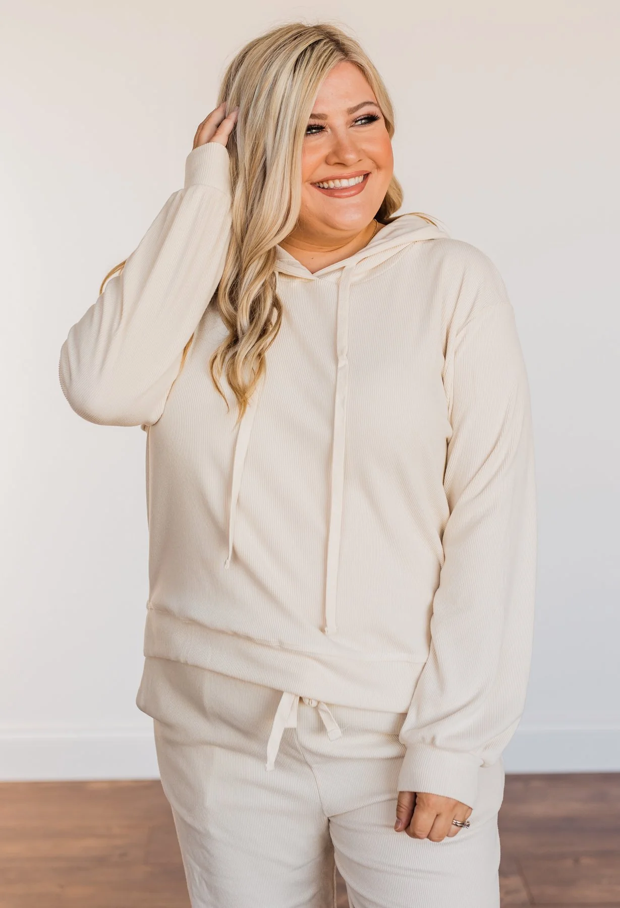 Call It Comfort Ribbed Hoodie- Cream - Image 4