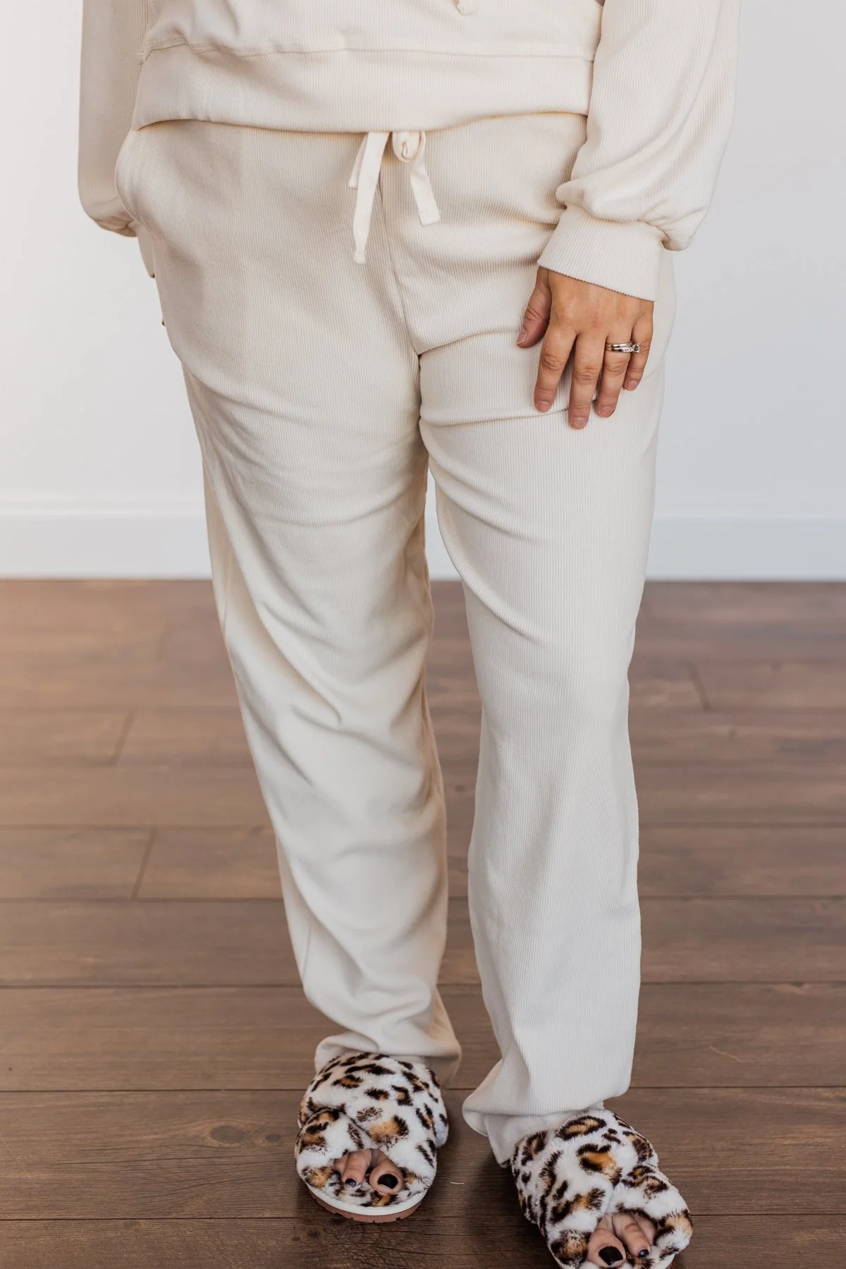 Call It Comfort Ribbed Lounge Pants- Cream - Image 4