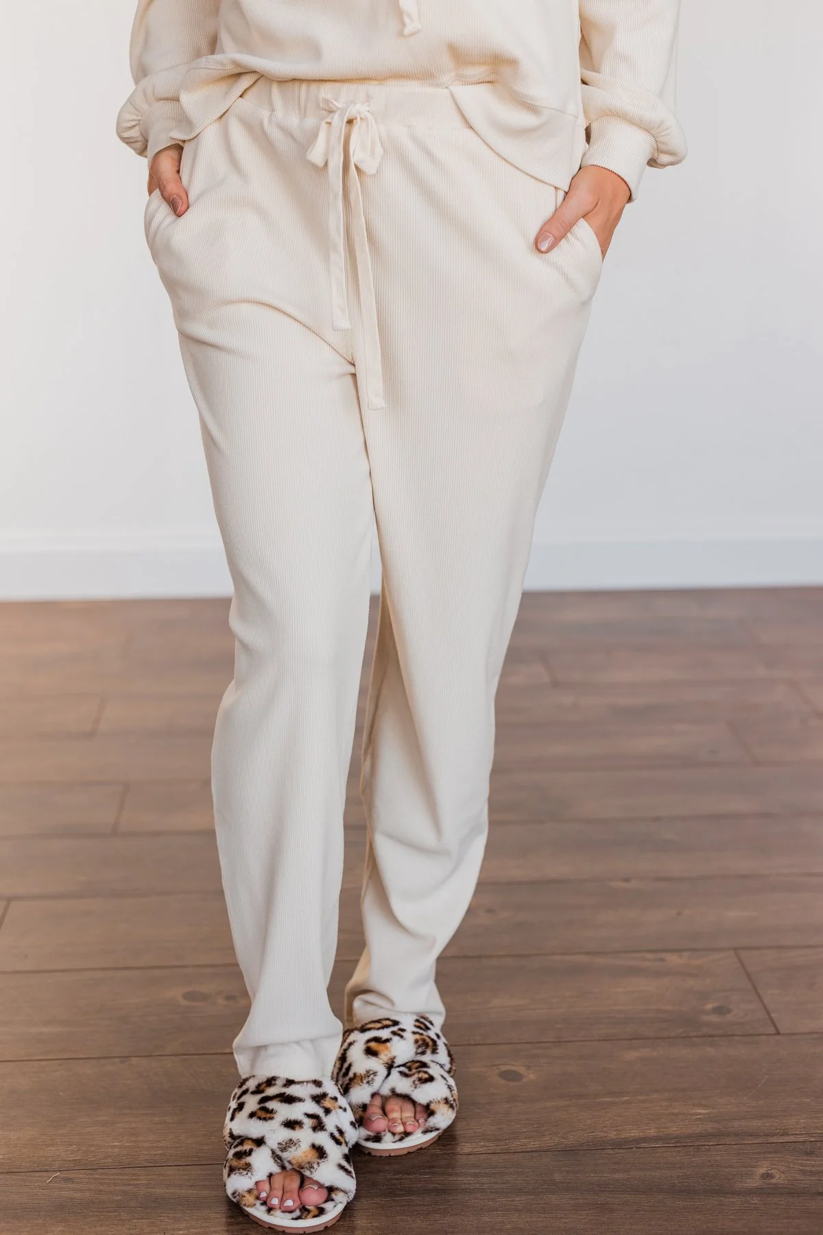 Call It Comfort Ribbed Lounge Pants- Cream - Image 5