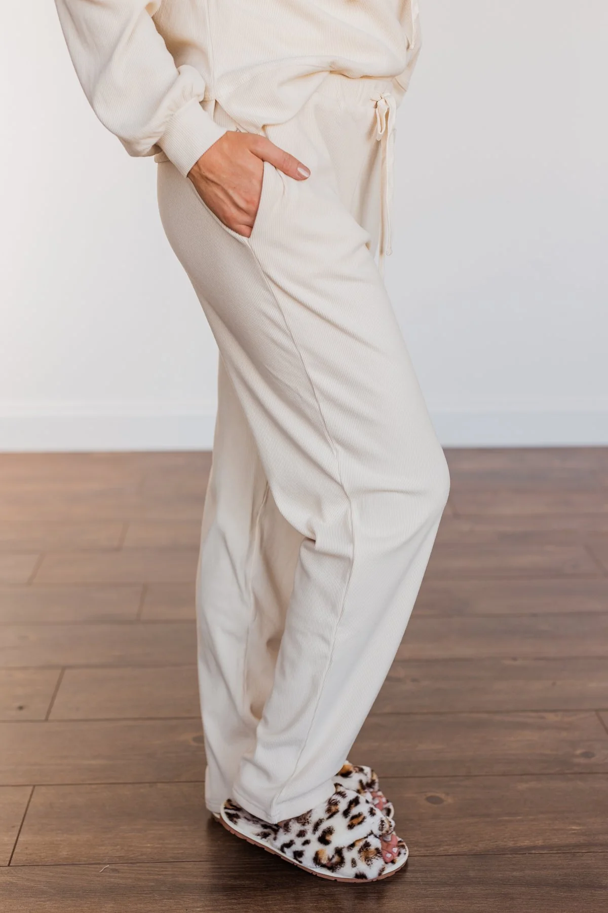 Call It Comfort Ribbed Lounge Pants- Cream - Image 6