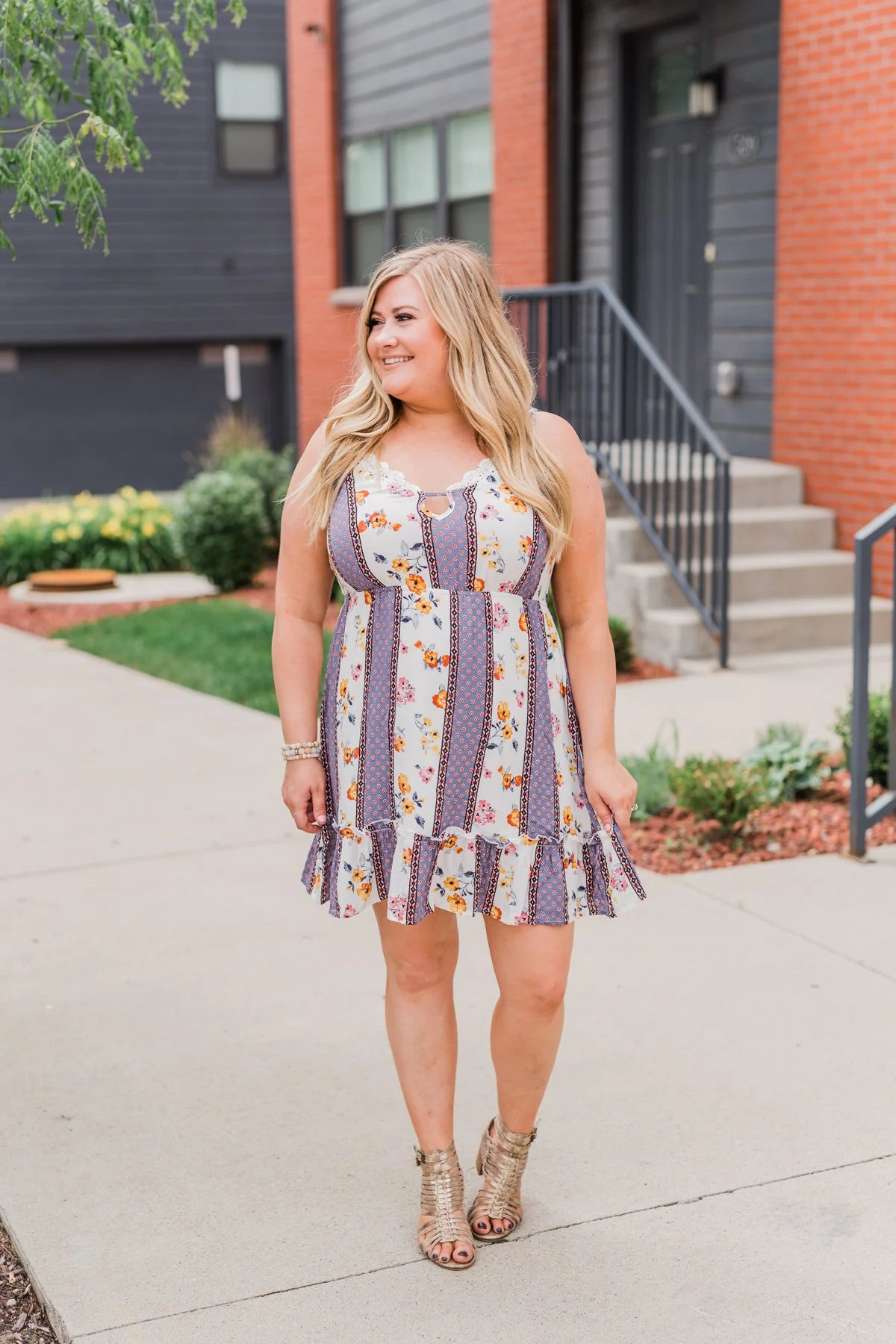 Call Me Cute Striped Floral Dress- Ivory & Dusty Blue - Image 12